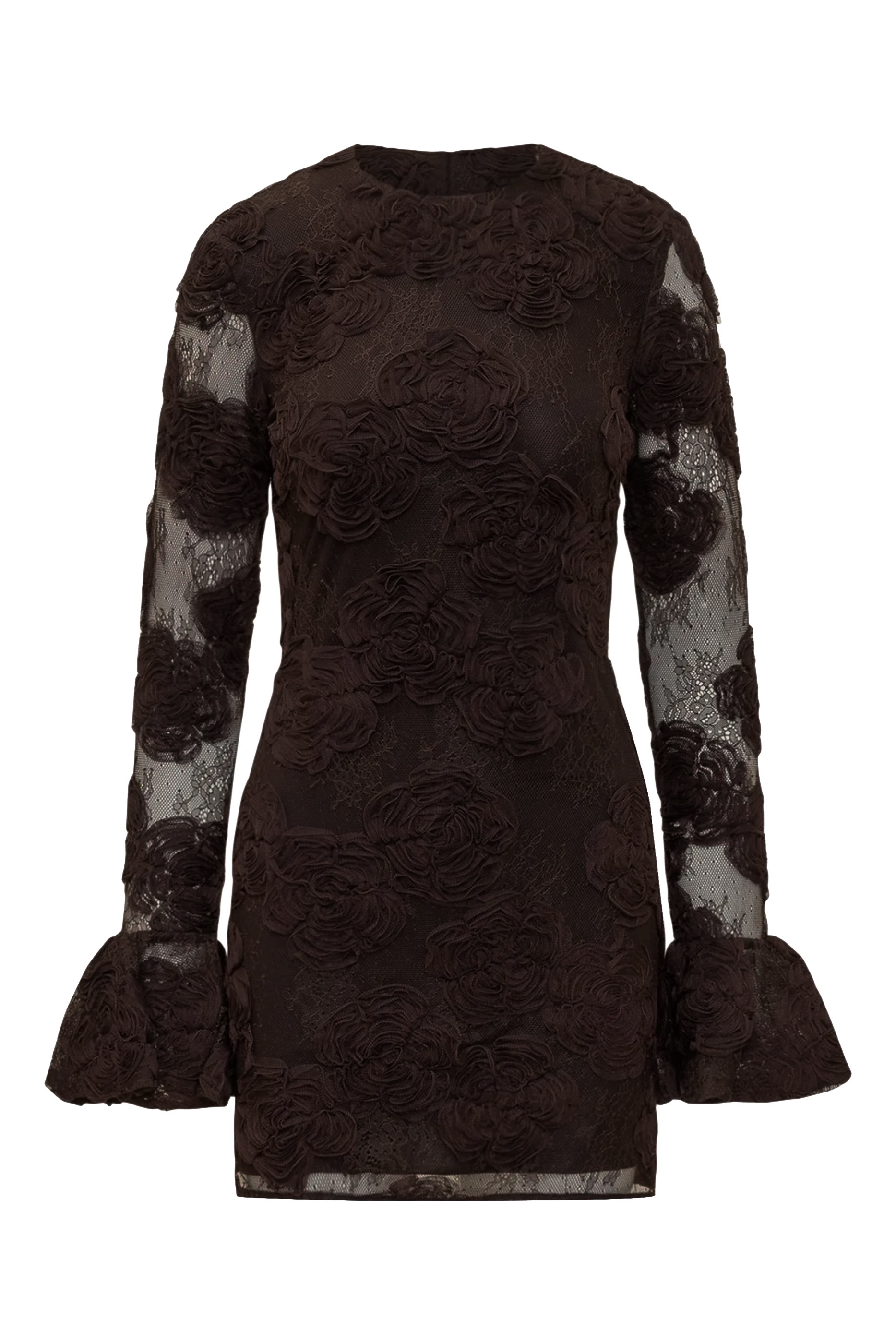 3D Flower Long Sleeve Mini Dress 