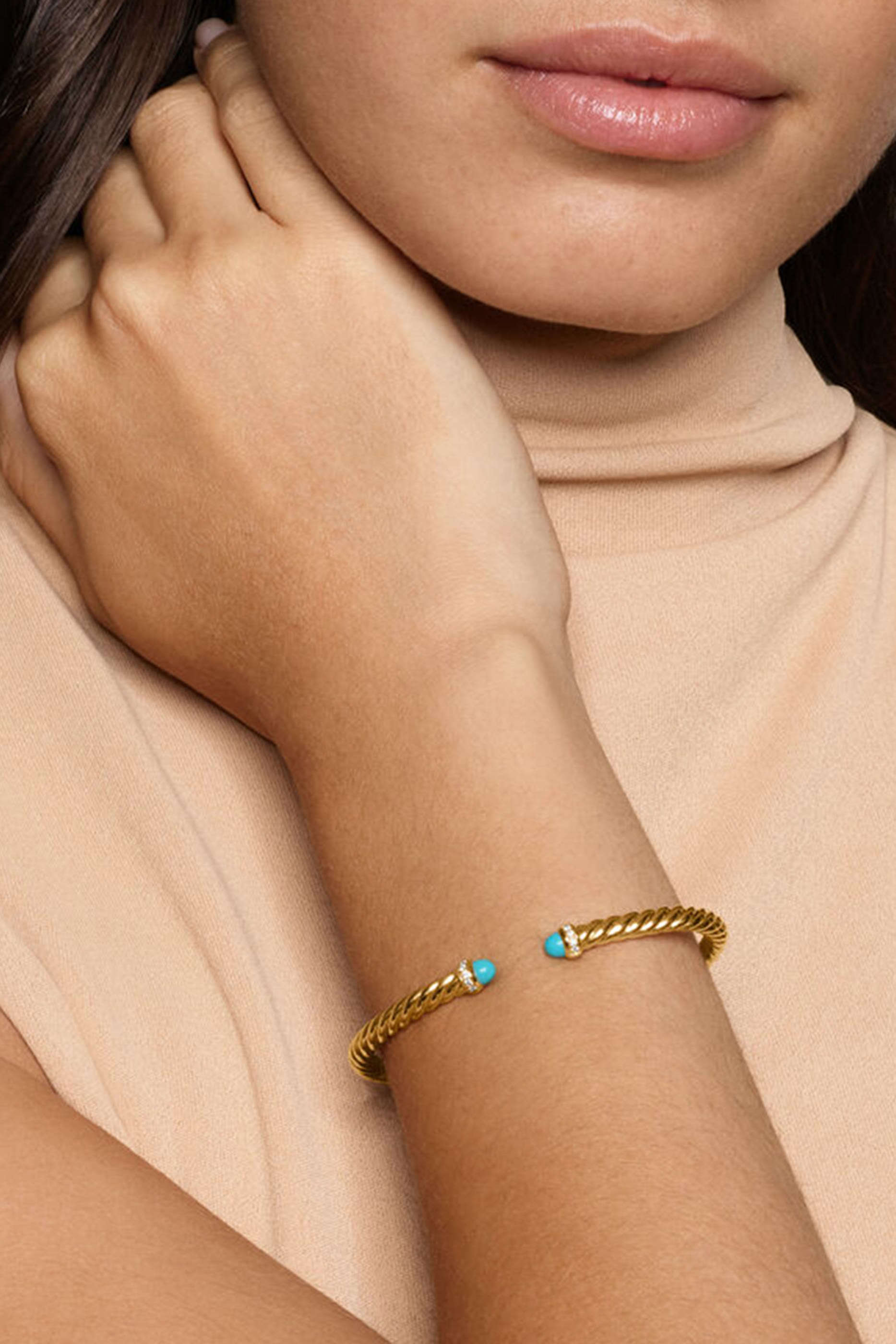 Cablespira® Flex Bracelet, 18K Yellow Gold with Turquoise & Diamonds