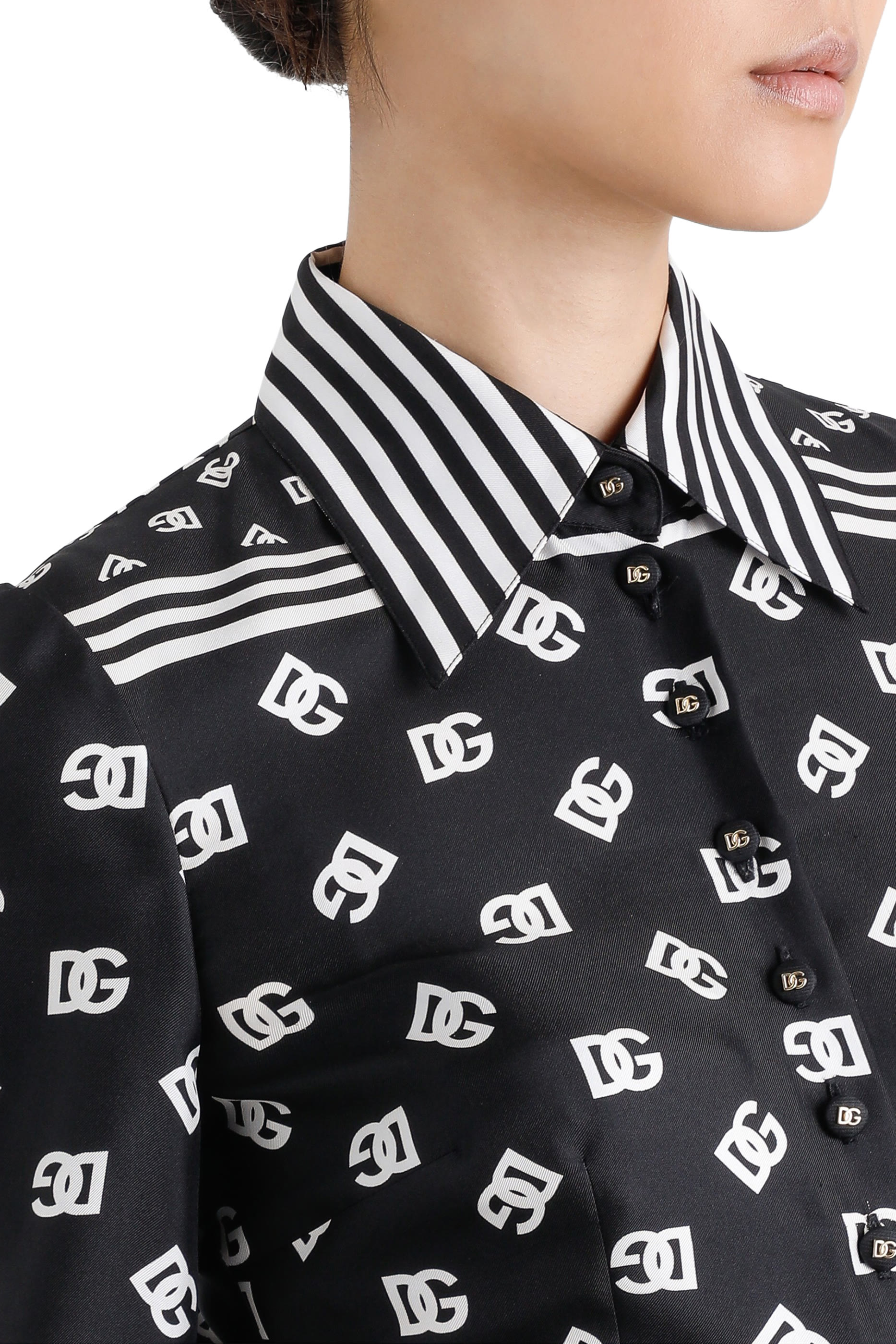 Twill Calf-Length Shirt Dress with All-Over DG Logo Print