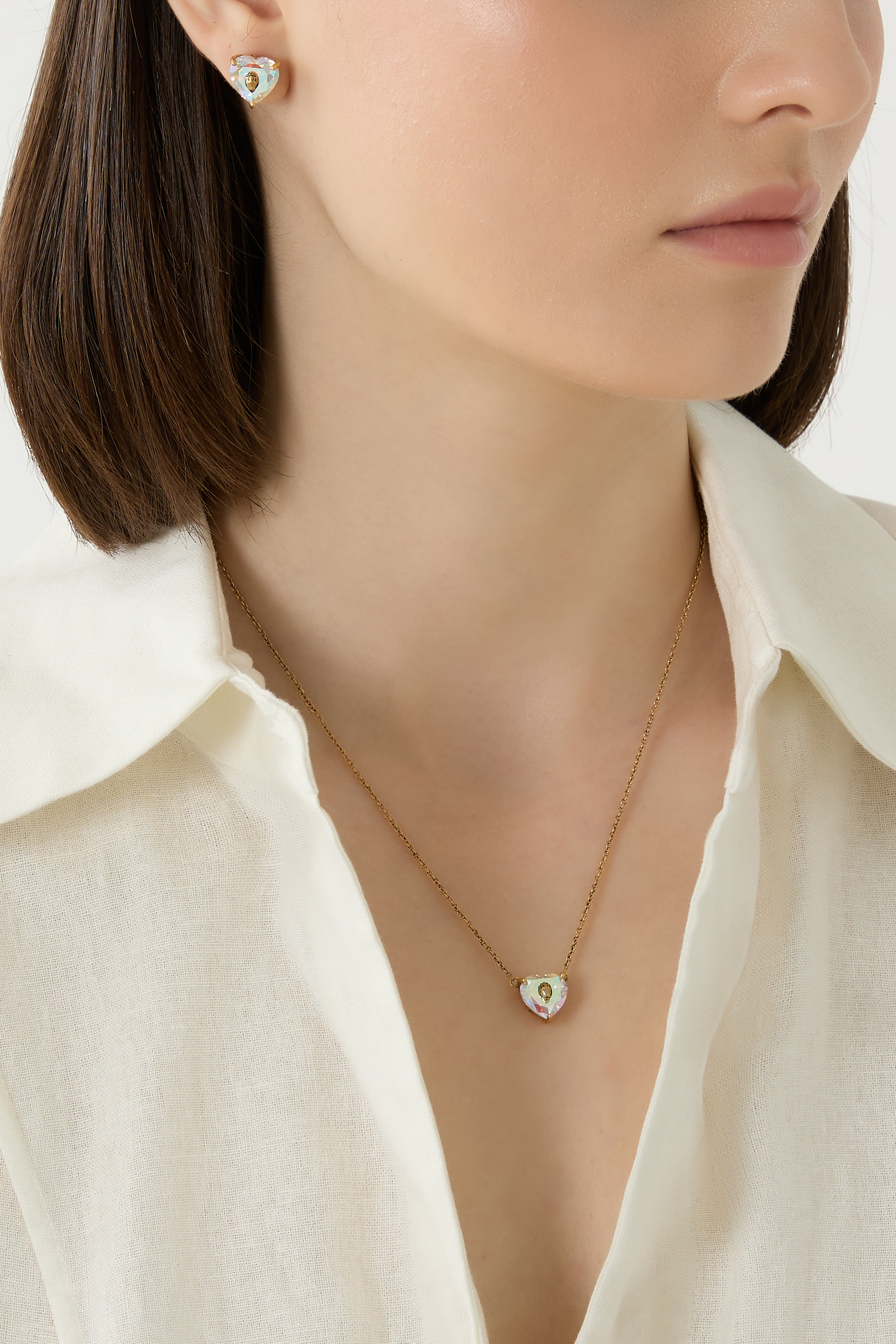 Crystal Heart Stud Earrings, Brass