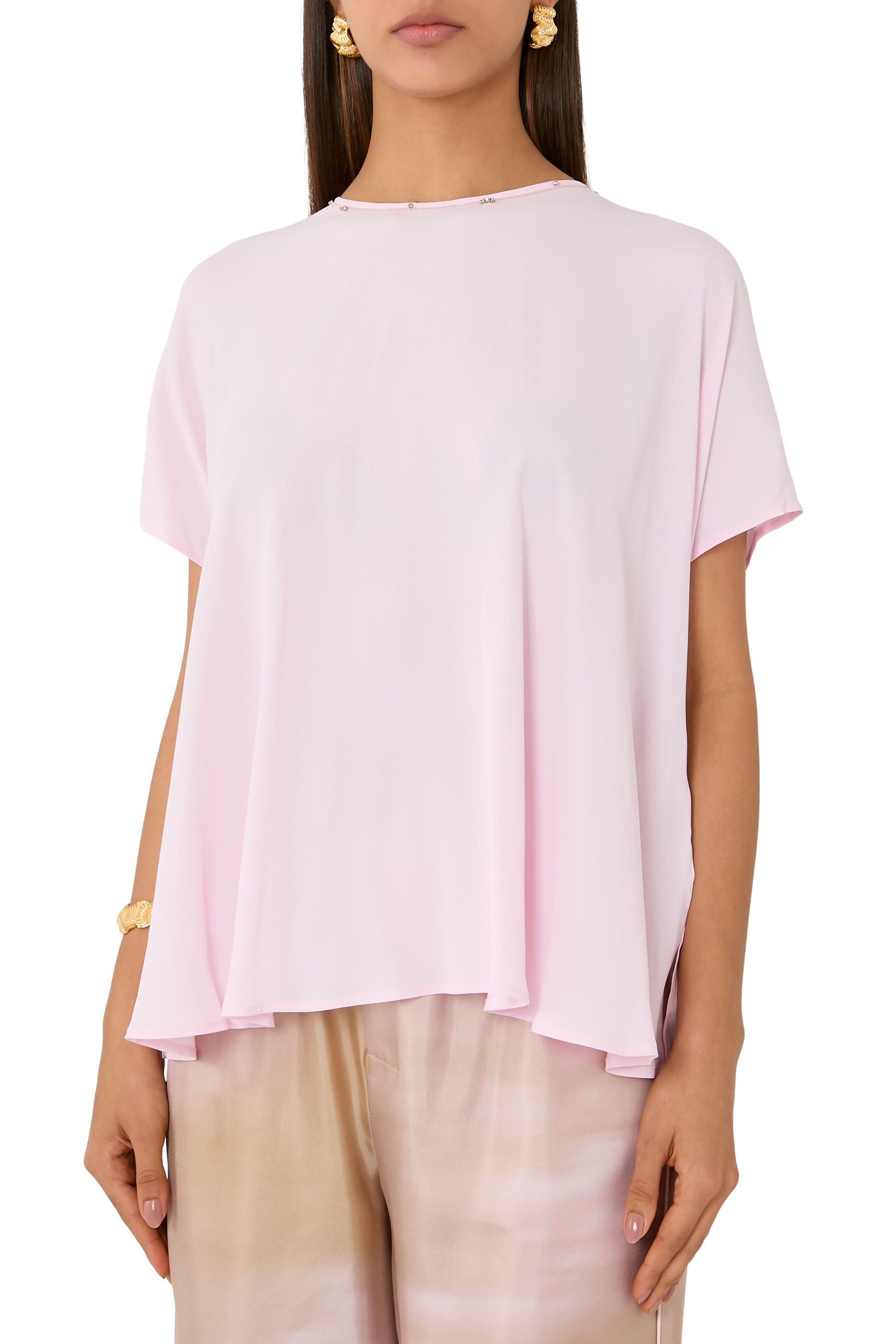  Beaded-Trim Crewneck Top 