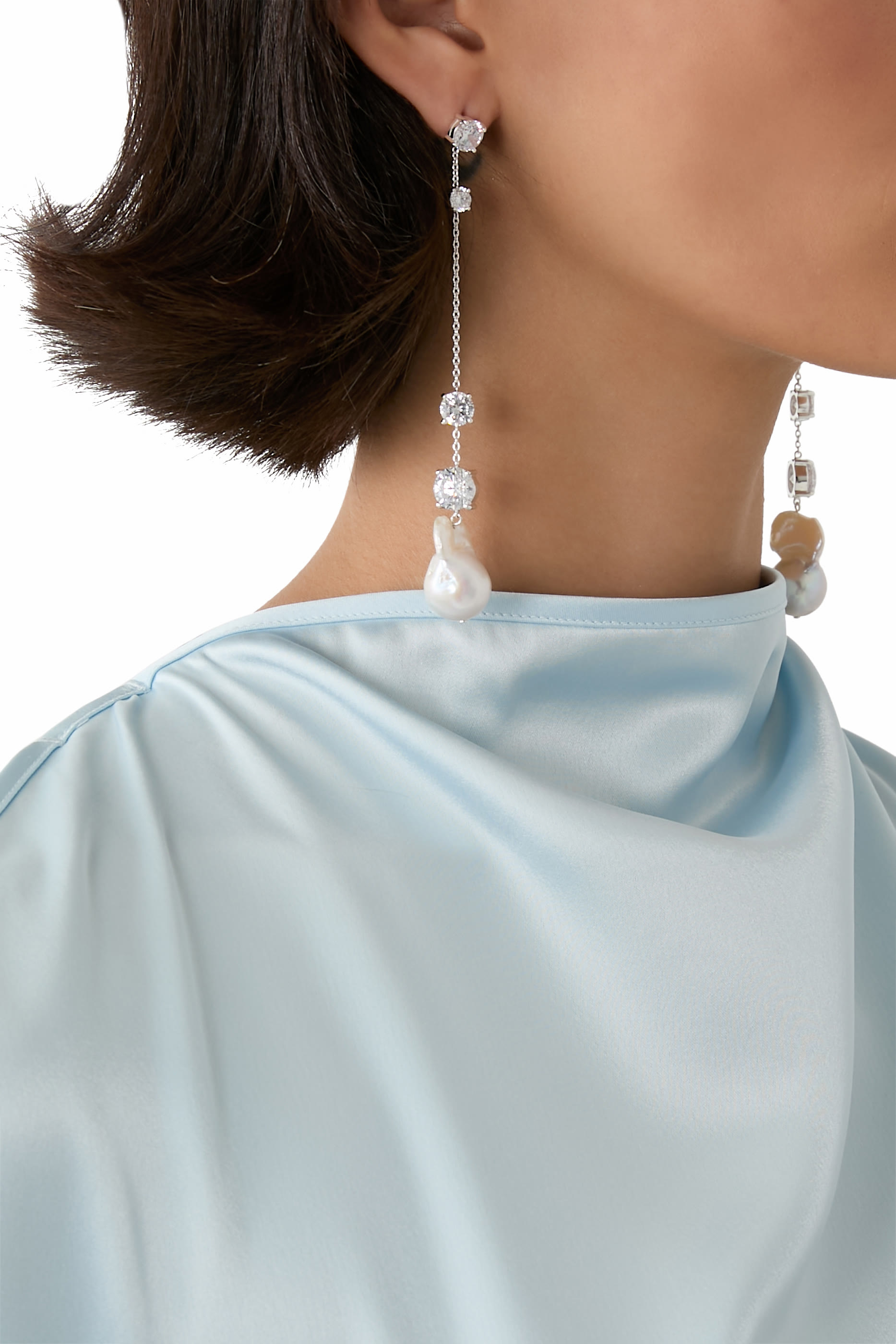 Drop Earrings, Recycled Sterling Silver Plated in Rhodium & Cubic Zirconia