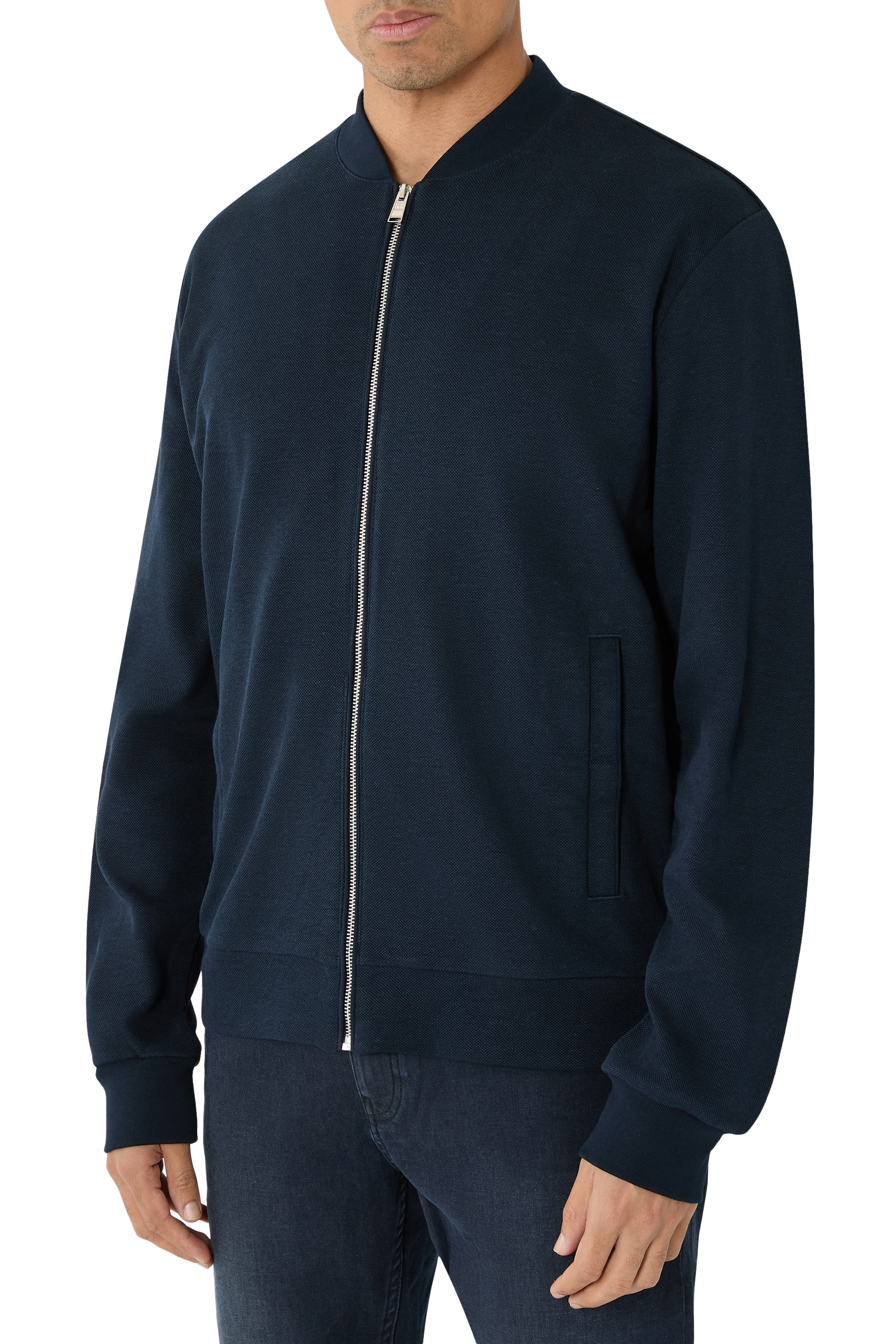 Zip-Up Cotton-Linen Piqu&eacute; Sweatshirt