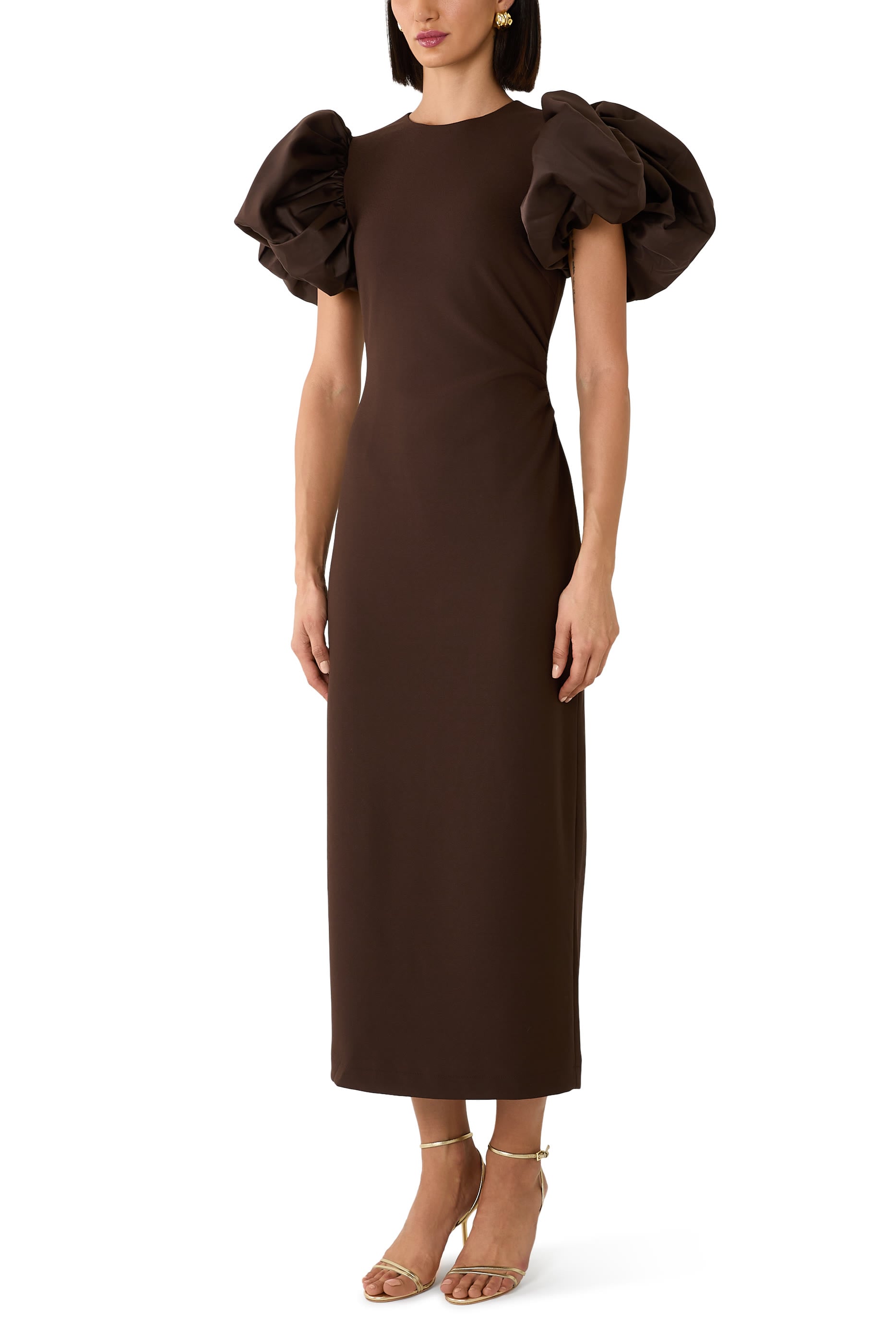 Draped Midi Puff Dress