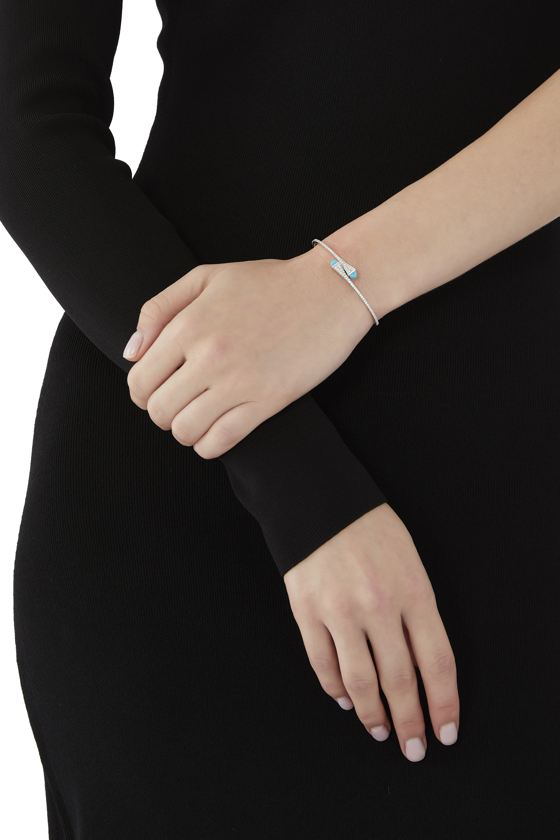 Cleo Slim Bangle, 18k White Gold with Turquoise & Diamonds