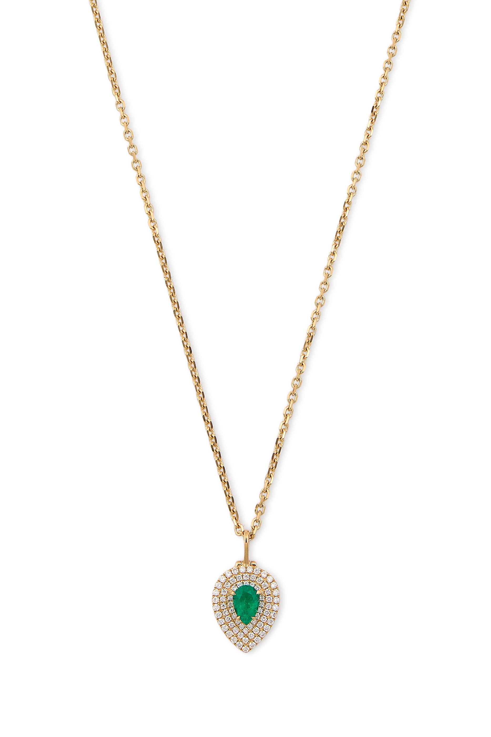 Pear-Shaped Loulou Locket, 18k Yellow Gold, Diamonds & Emerald