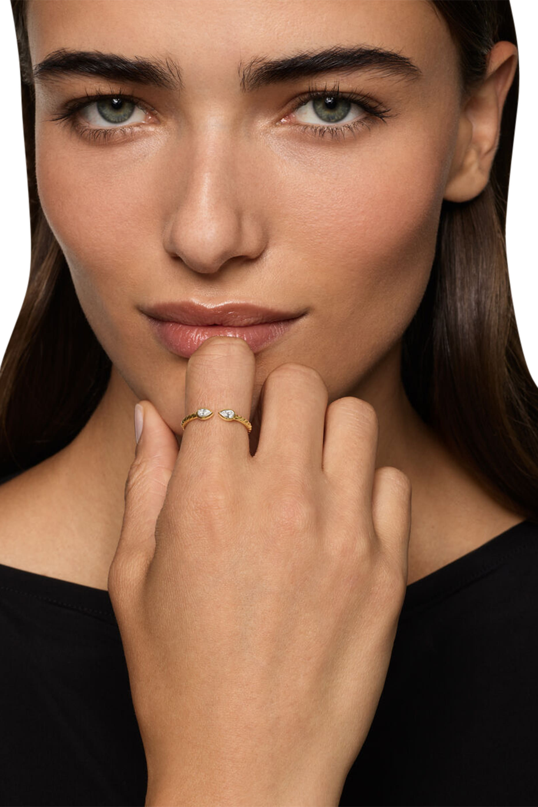 Petite Modern Renaissance® Open Pear Ring, 18K Yellow Gold & Diamonds