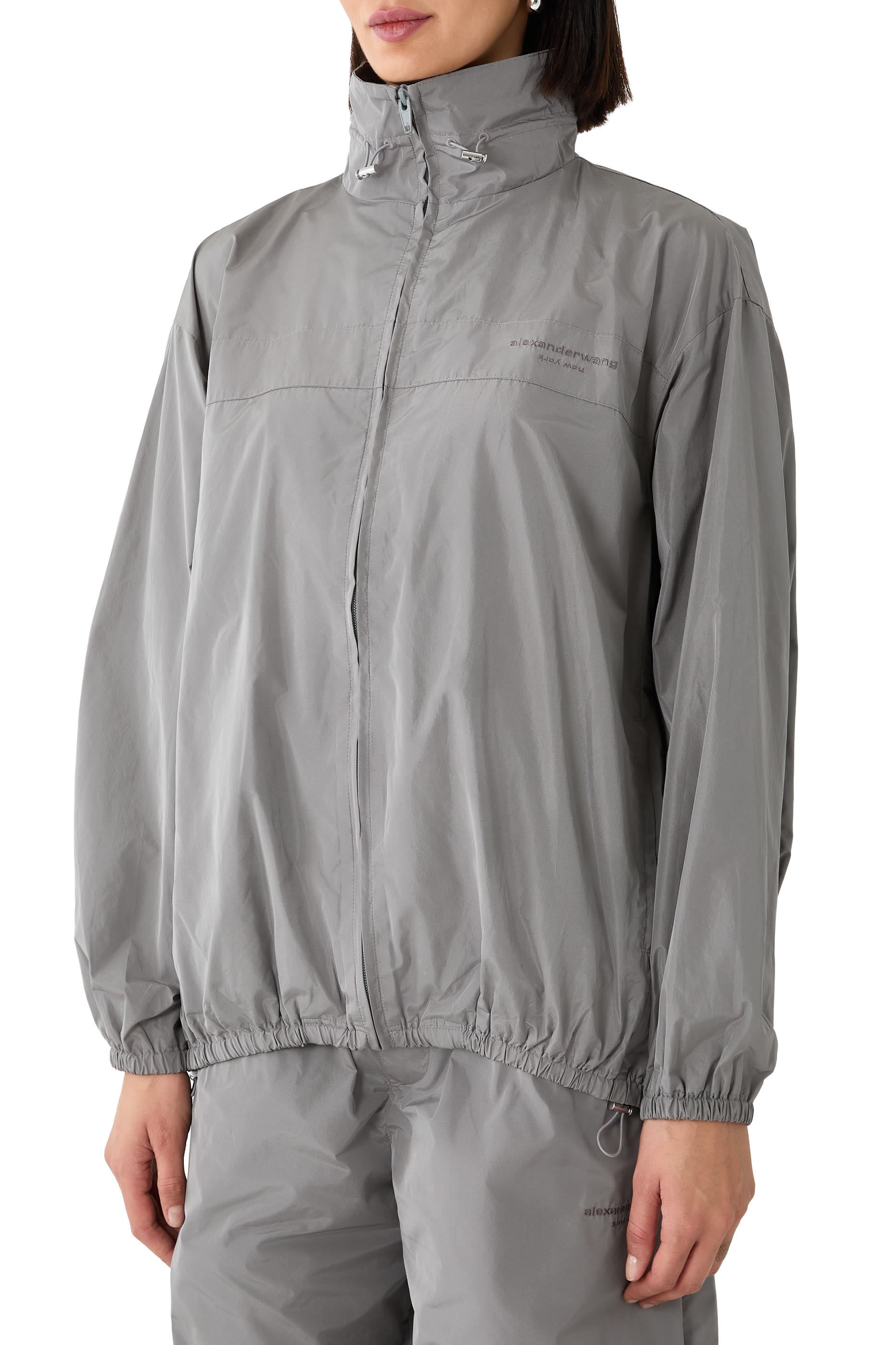 Oversized Track Jacket With Gathered Collar
