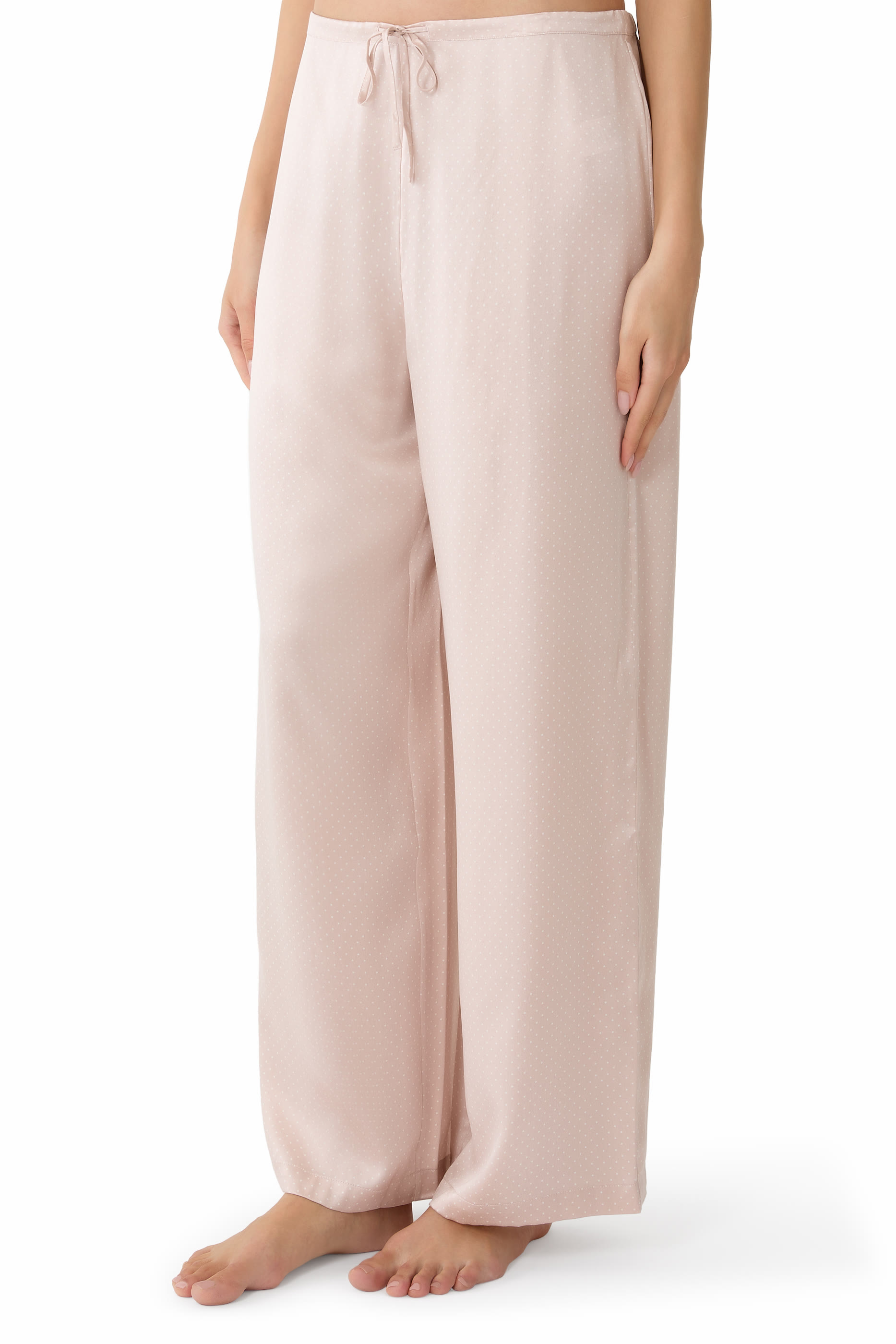 Silk Dot Drop Shoulder Pajama Set 