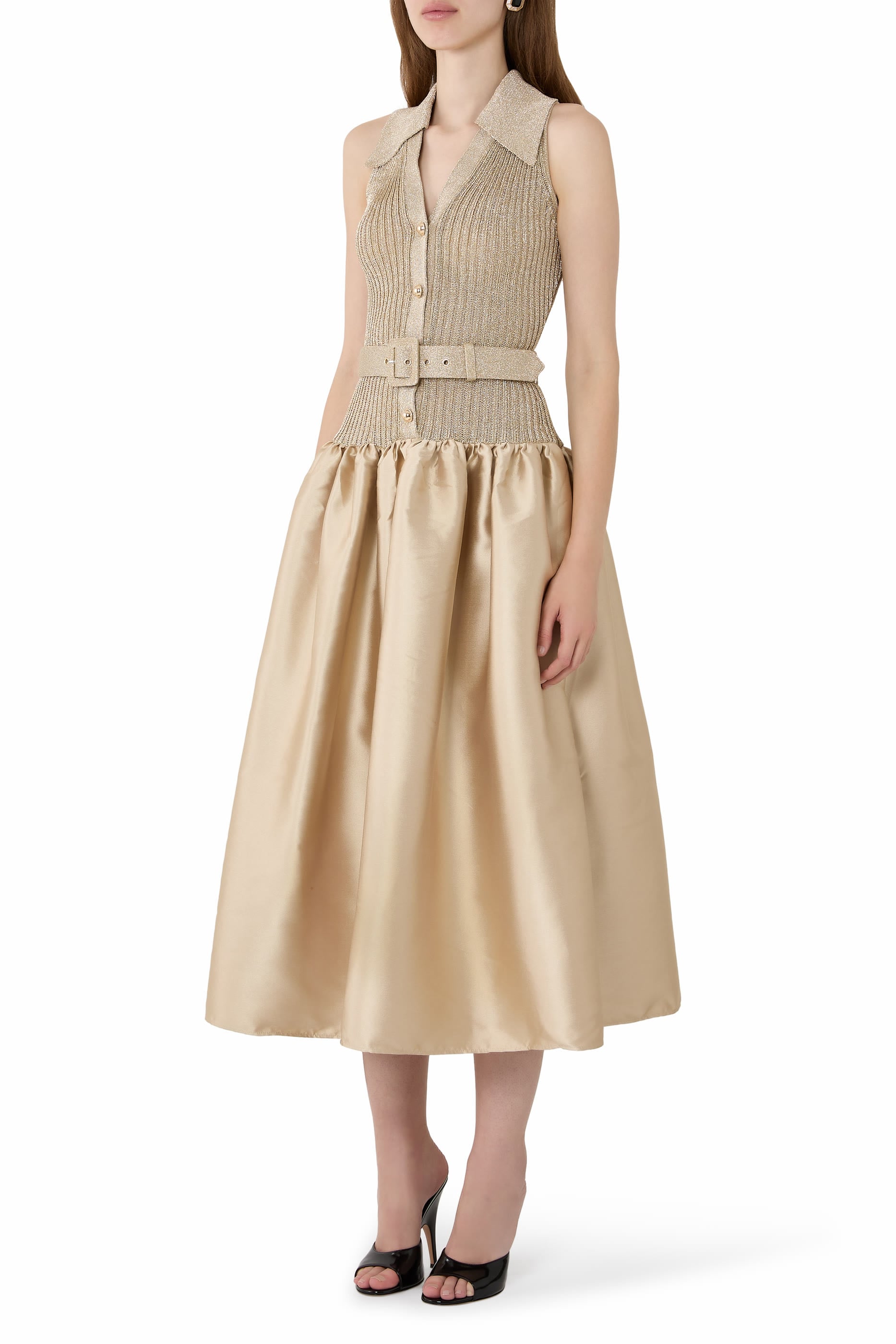 Sleeveless Knit Taffeta Midi Dress
