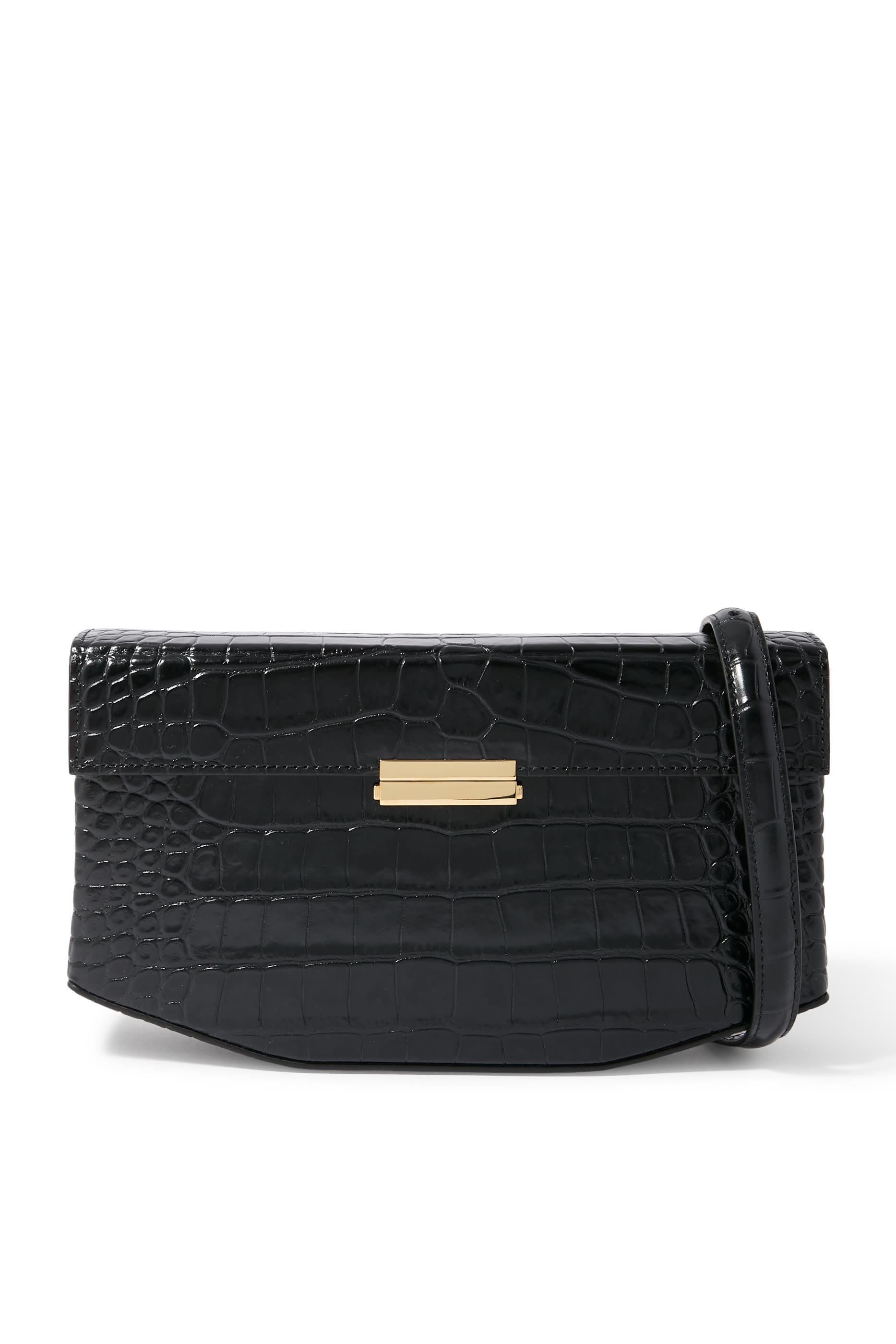 Clip Croc-Embossed Shoulder Bag