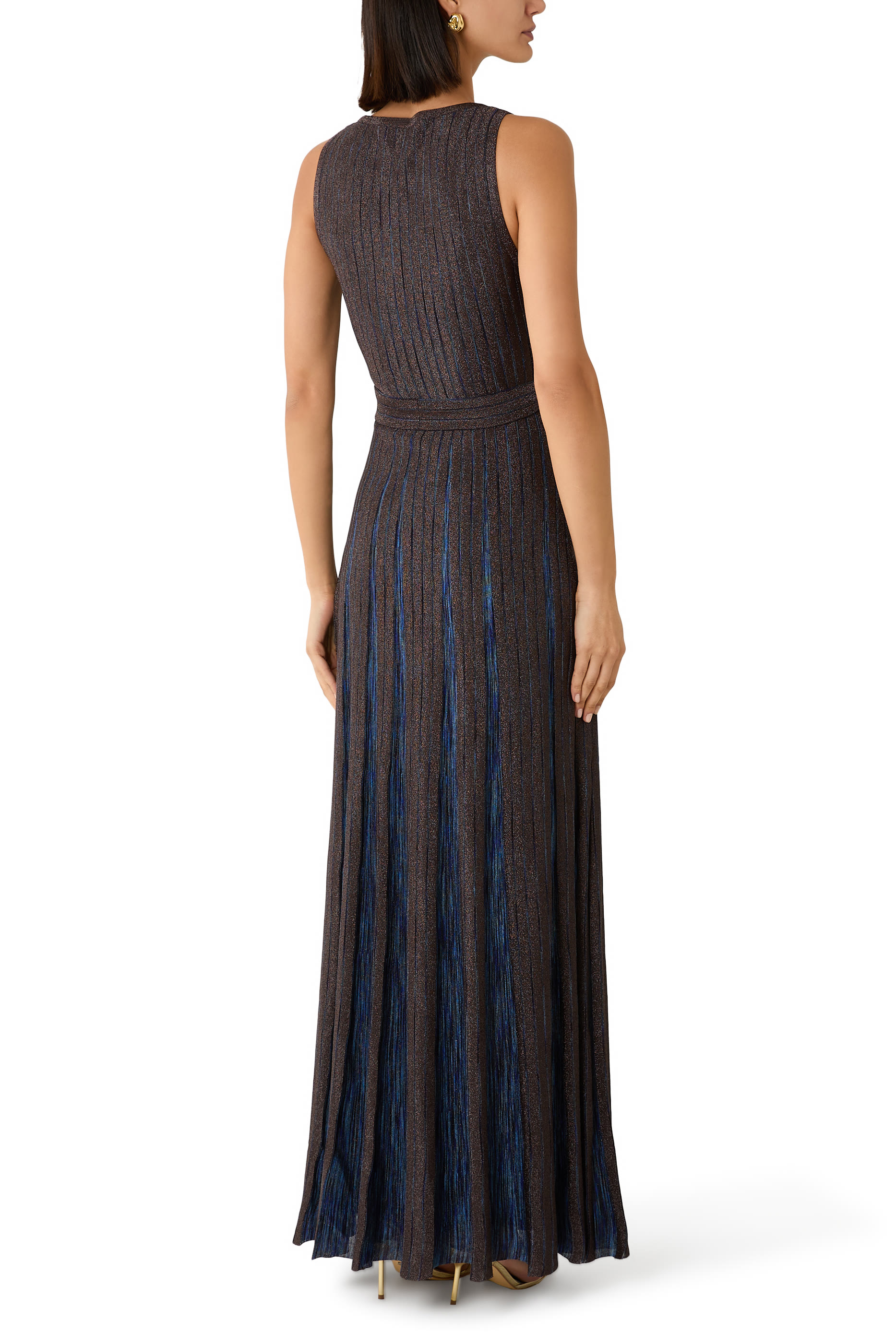  Partialized Sleeveless Belted Maxi Dress
