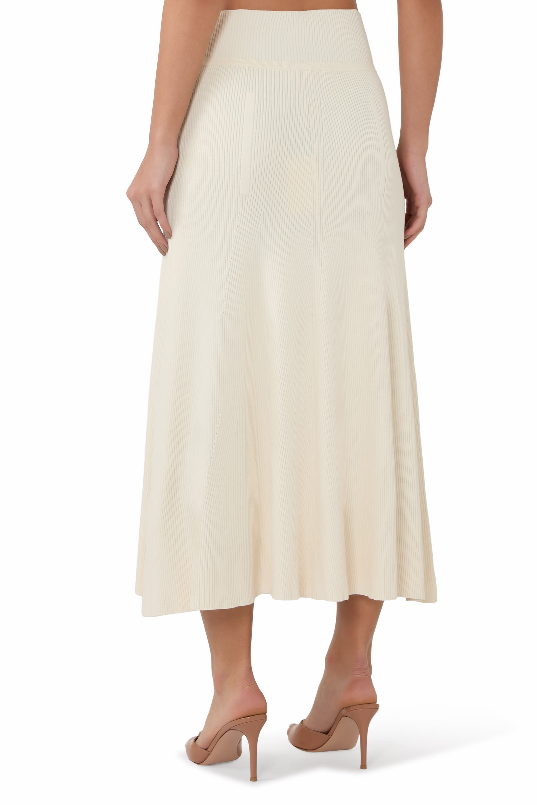 Cotton-Trimmed Ribbed-Knit Midi Skirt