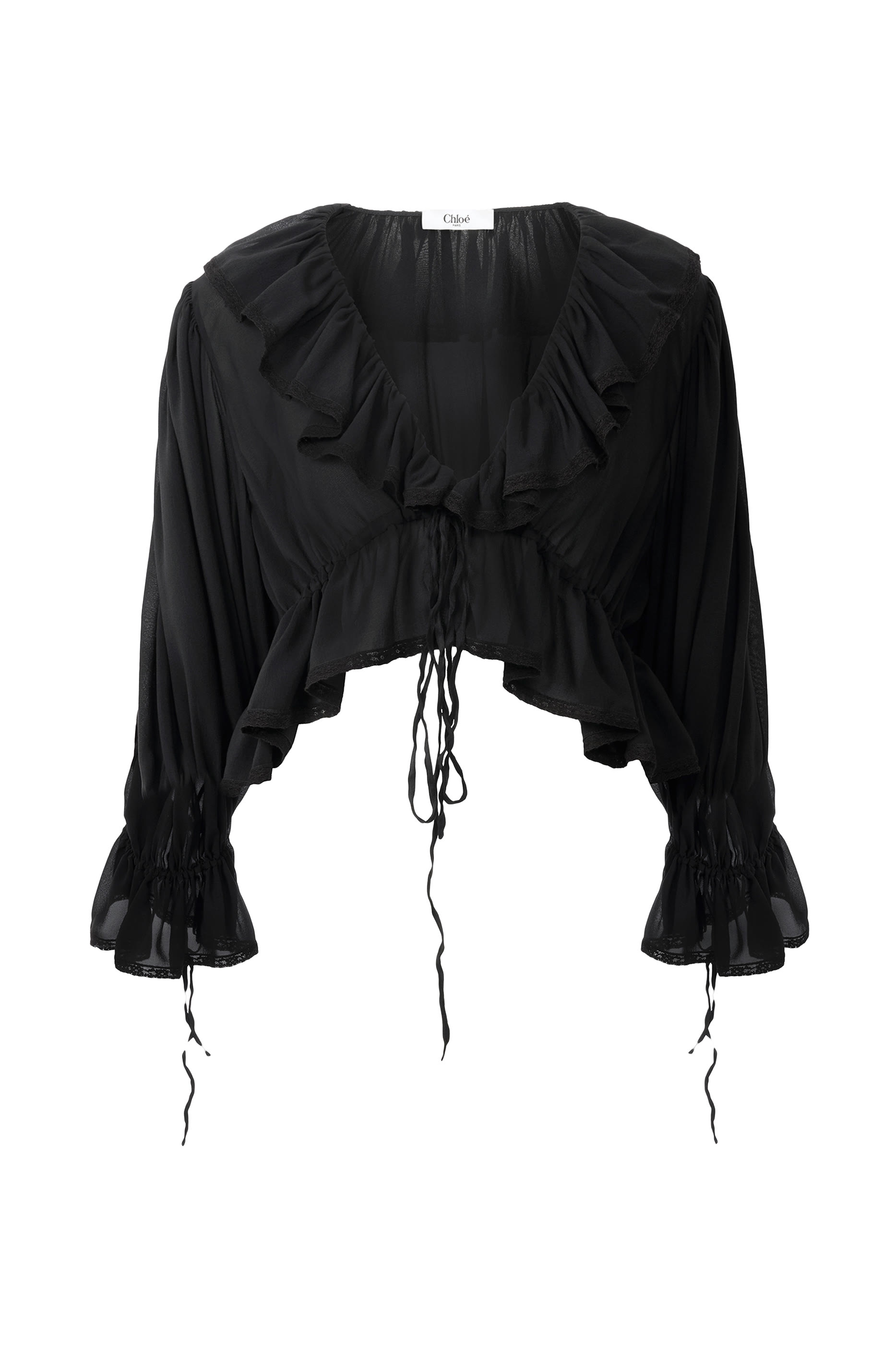 Cropped V-Neck Ruffle Top