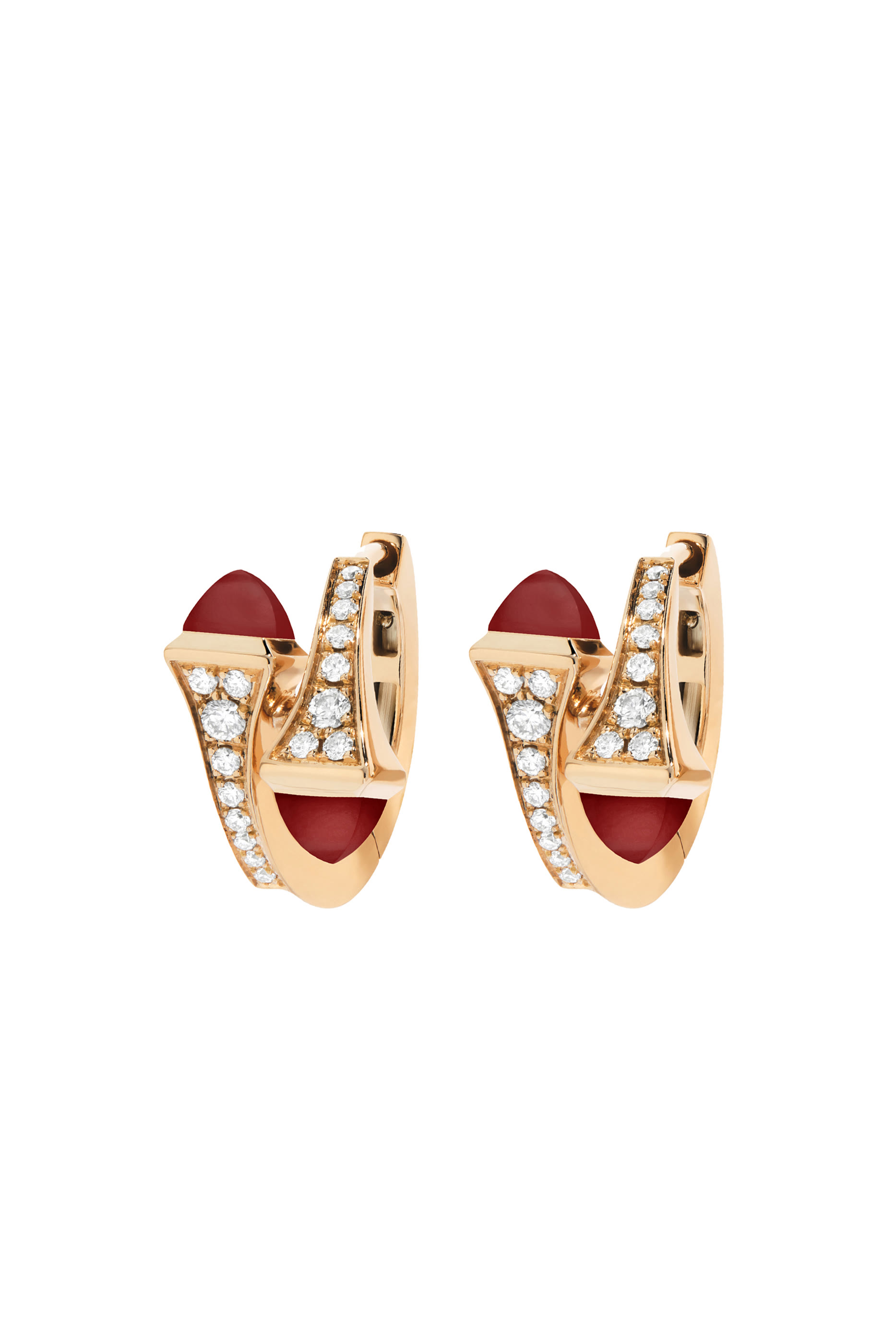 Cleo Huggie Earrings, 18k Rose Gold with Red Agate & Diamonds