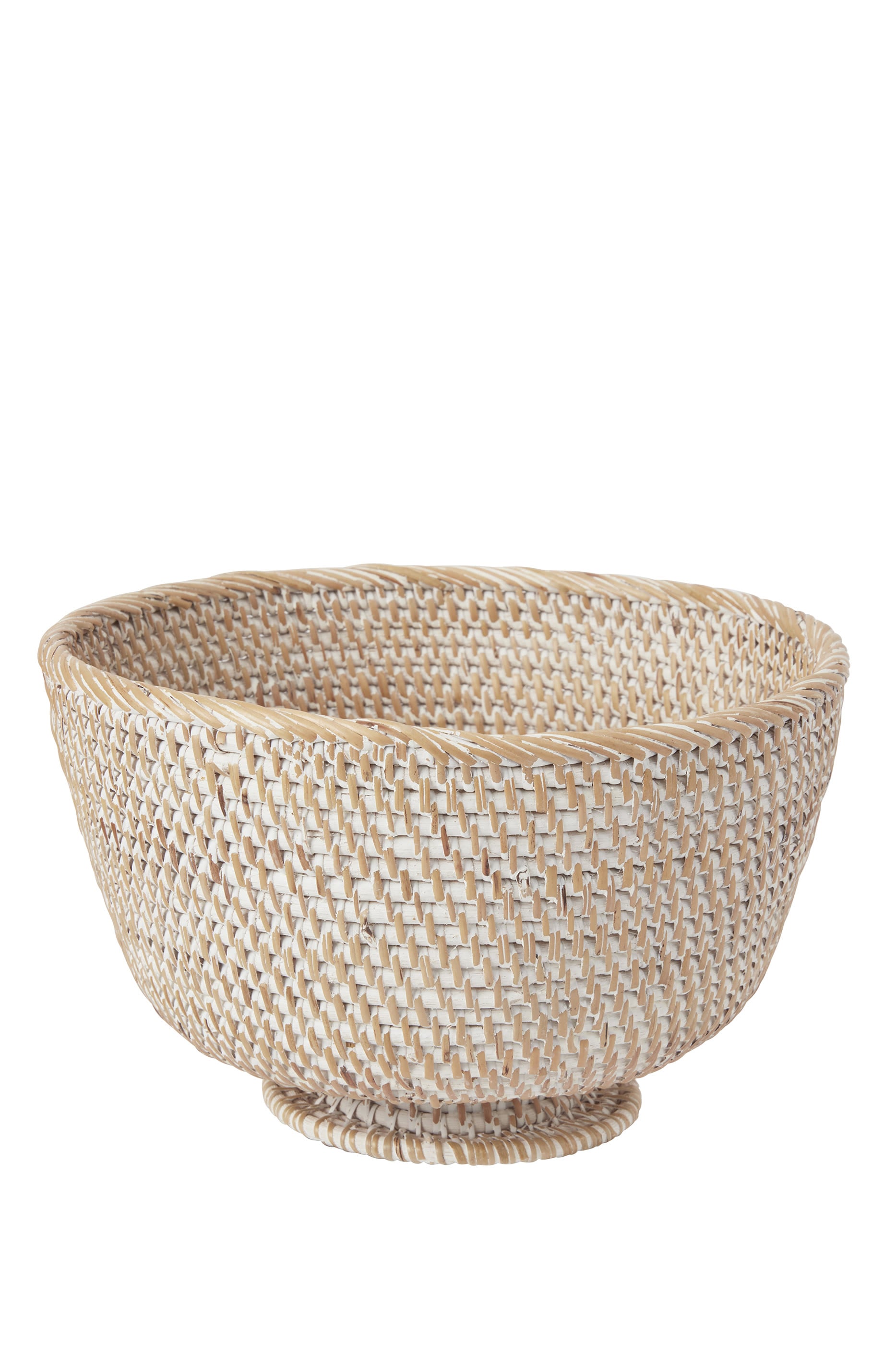 Whitewashed Rattan Deep Bowl 
