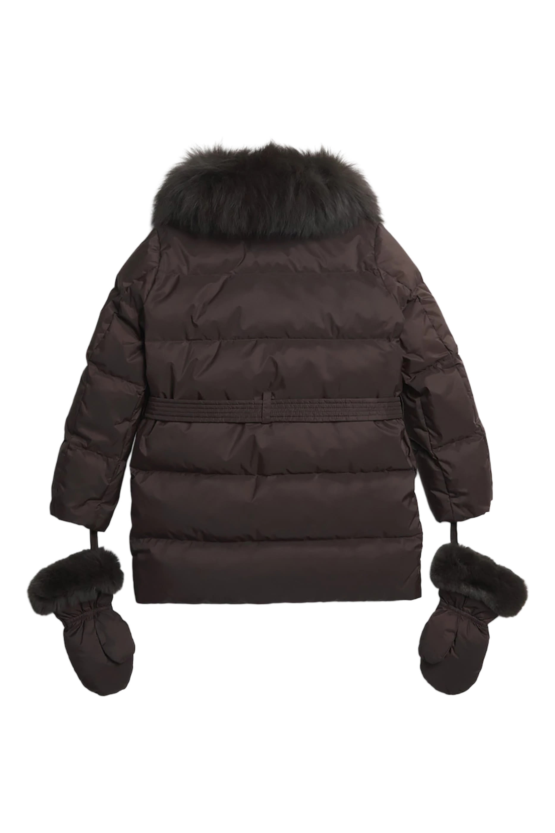 Kids Fur-Trim Down Puffer Jacket with Mittens