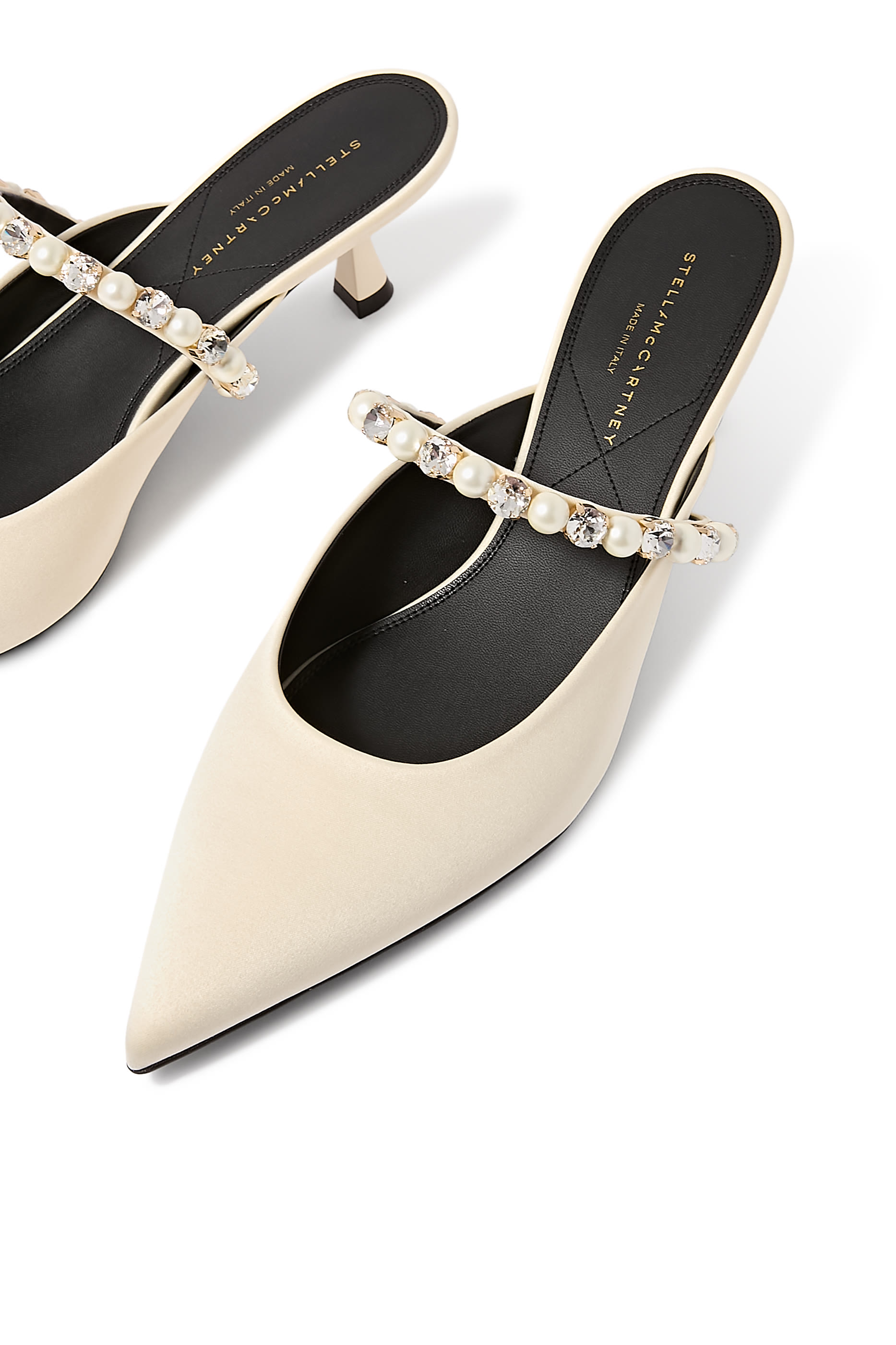  Elsa Pearl-Embellished 40 Kitten Mules