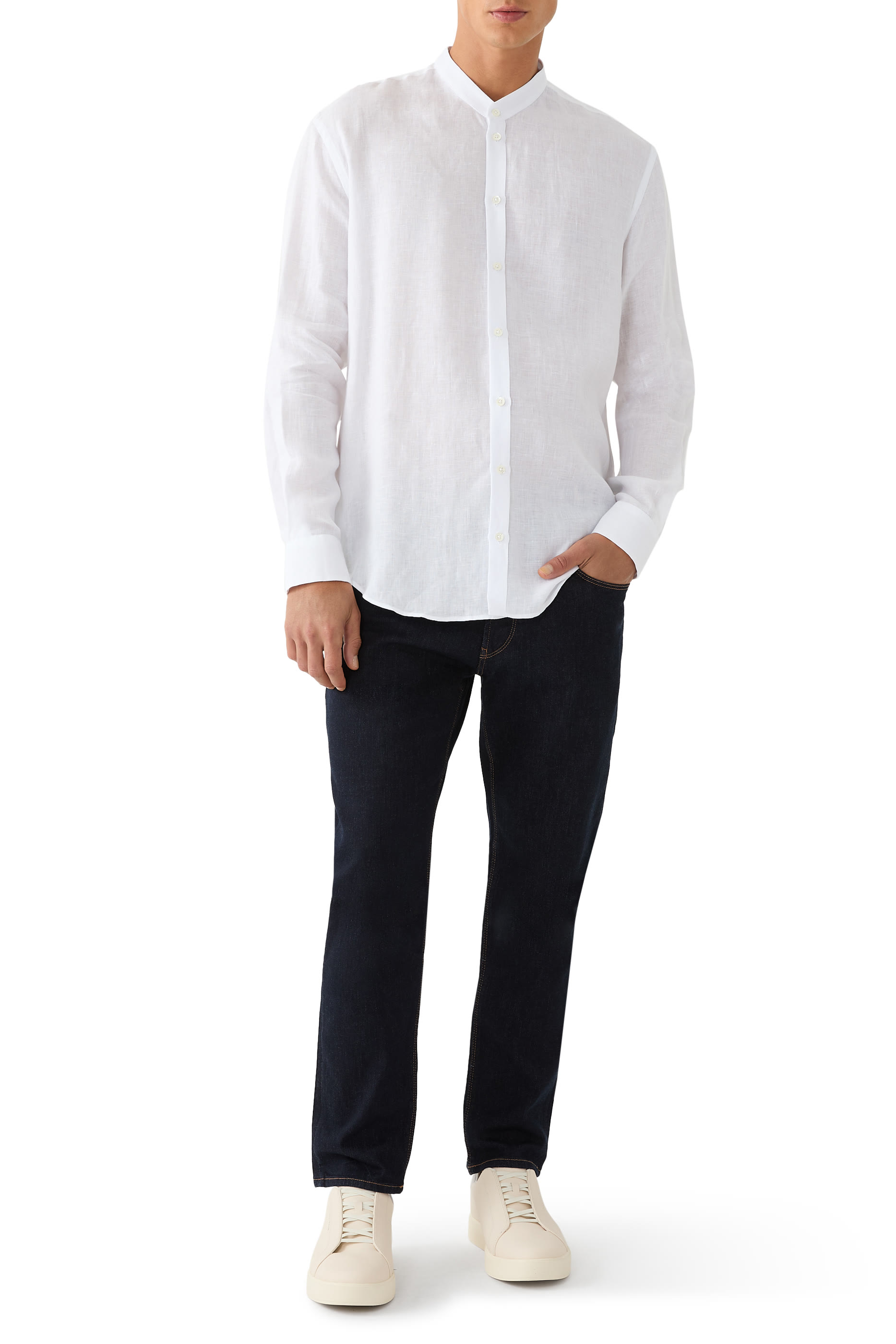 Linen Chambray Shirt with Guru Collar 