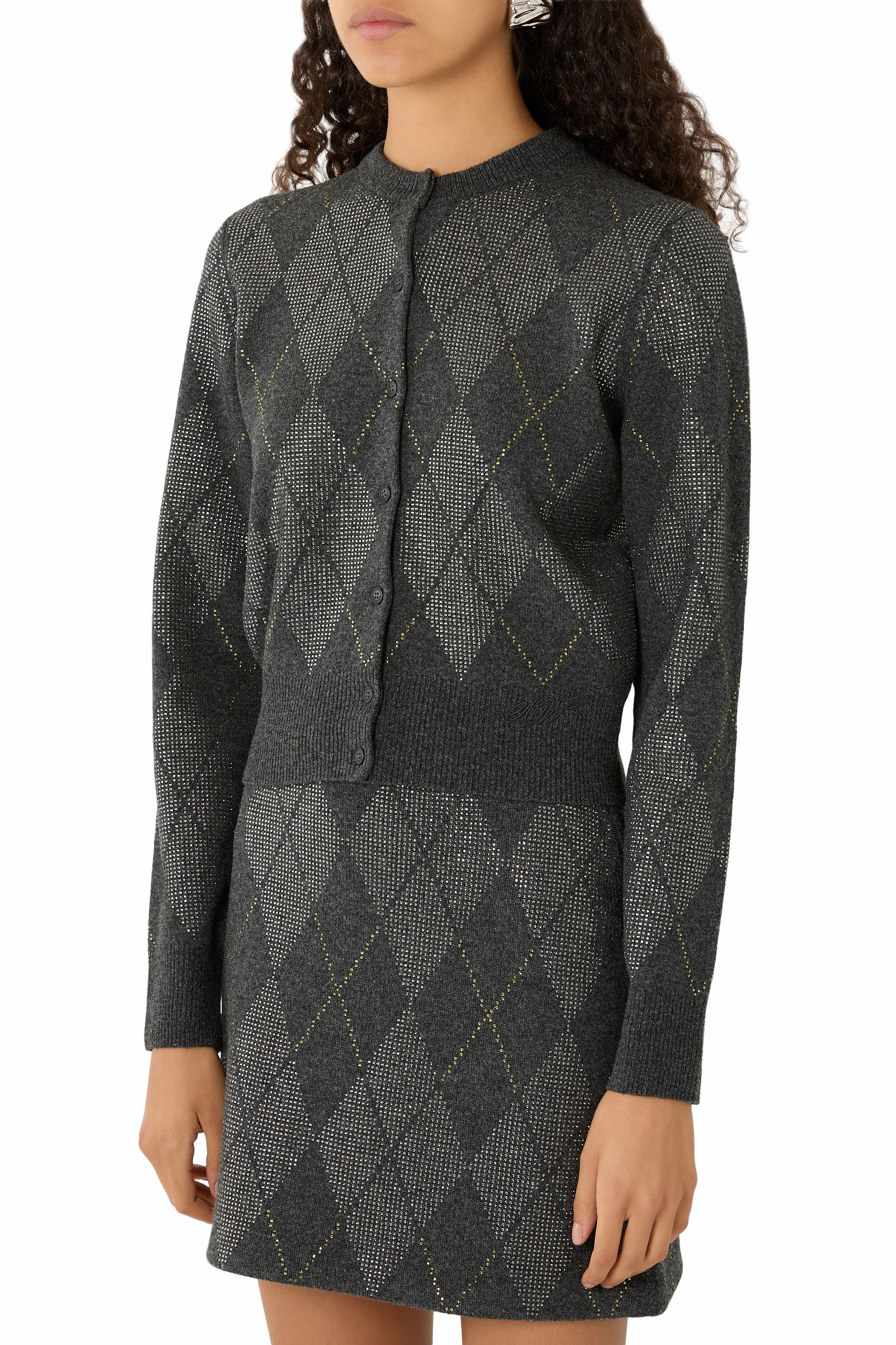  Crystal Hotfix Cropped Cardigan 