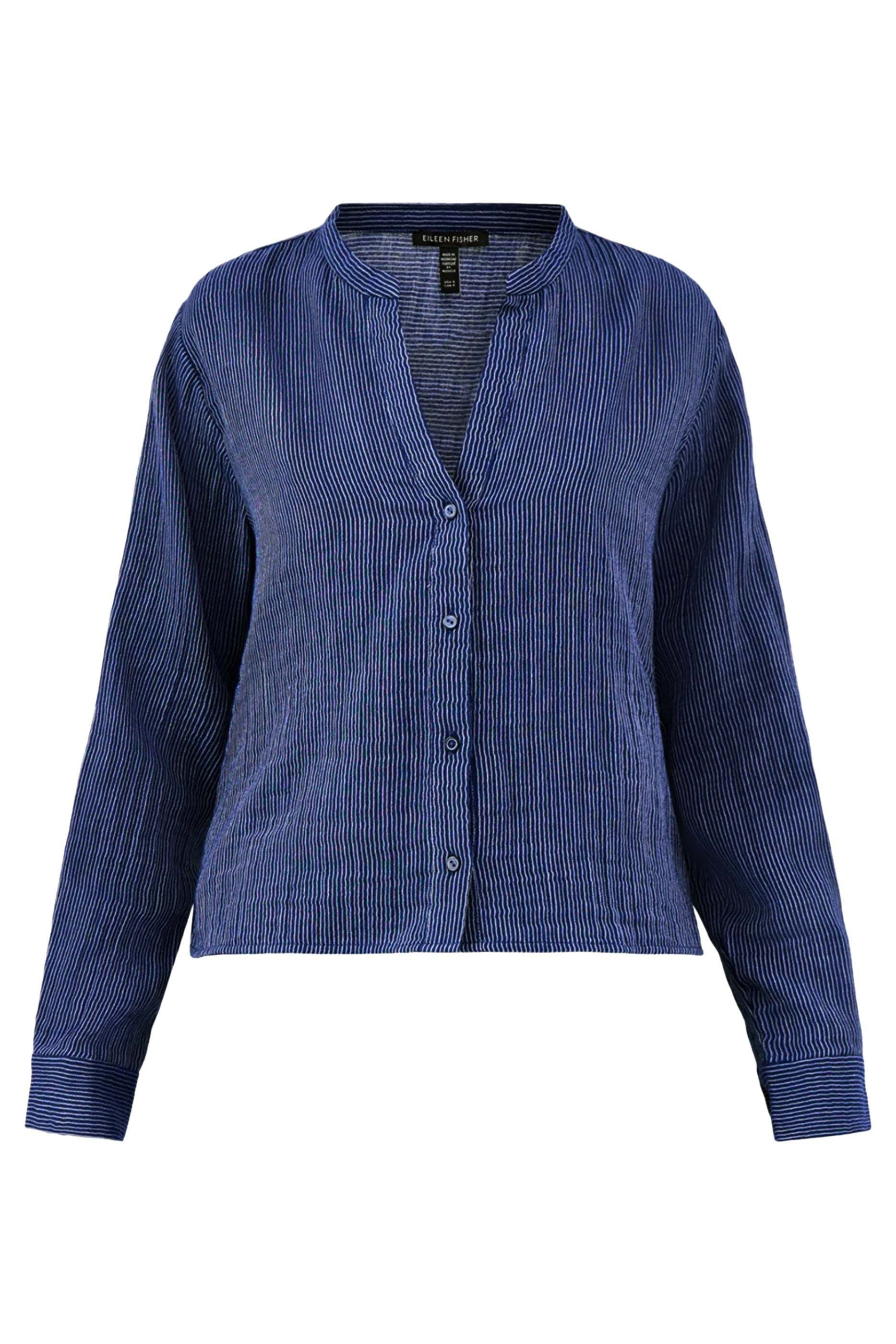 Striped Band Collar Shirt