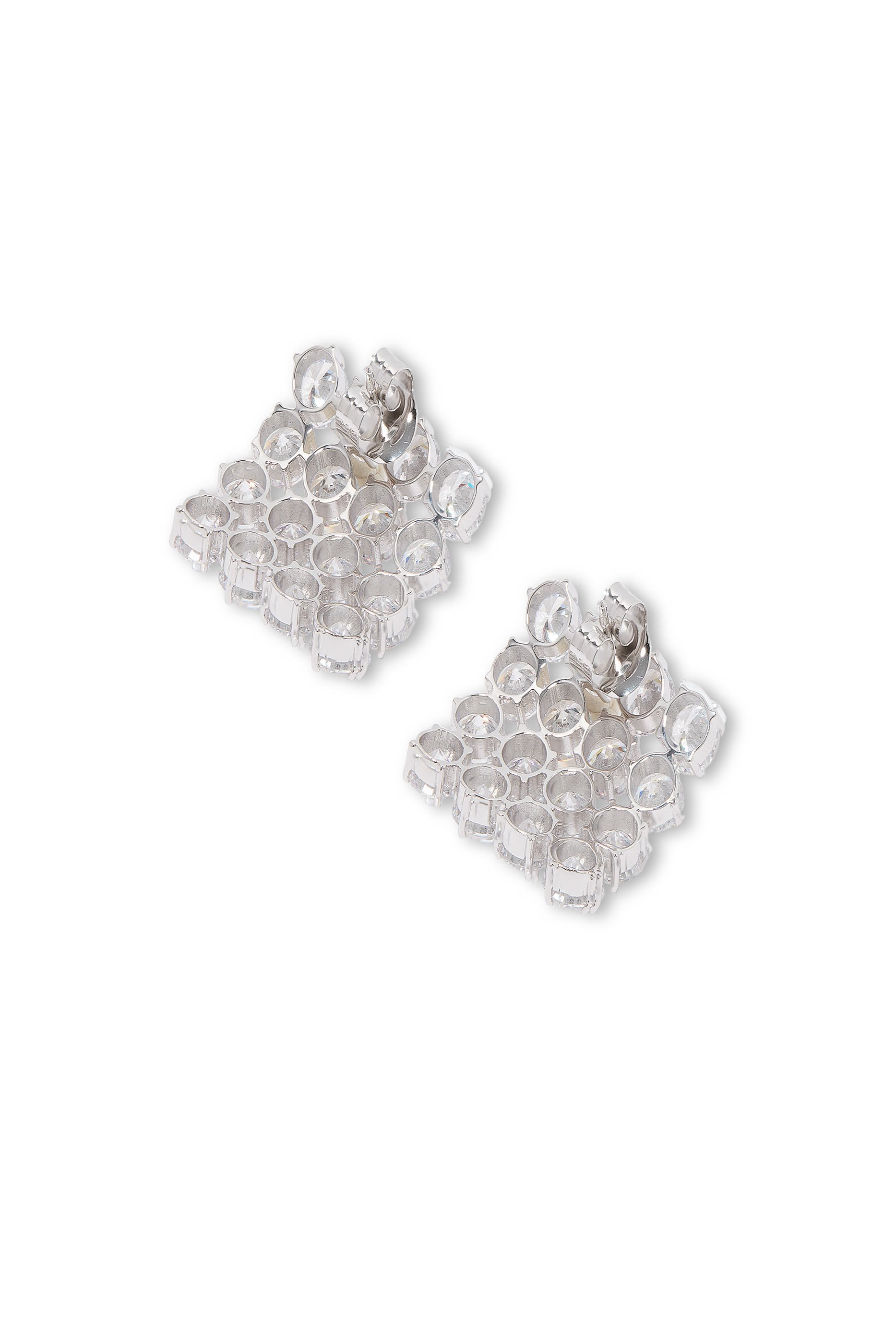 Square Crystal Earrings, Recycled Sterling Silver Plated in Rhodium & Zirconia