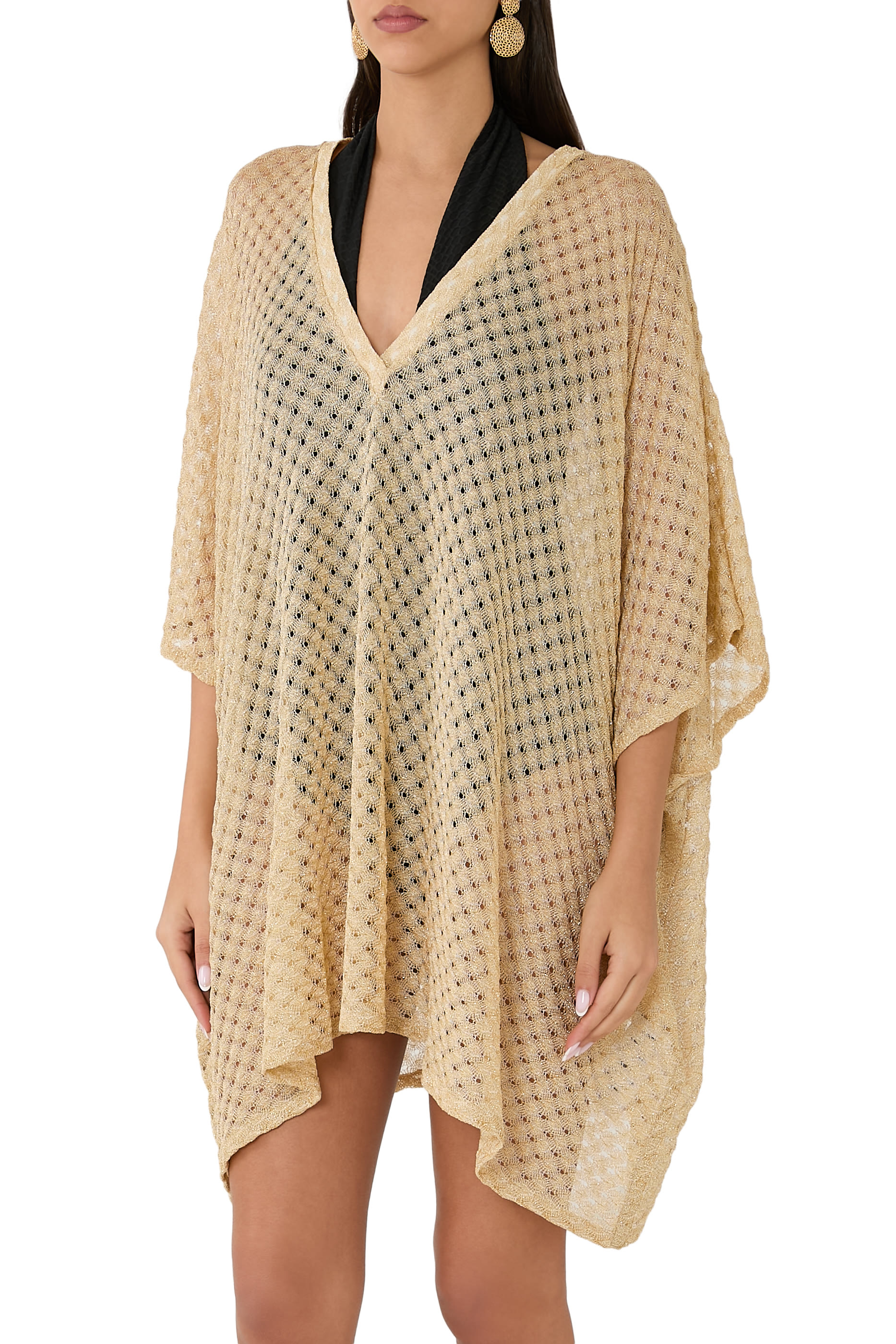Short Caftan Cover-Up in Lam&eacute; Viscose with Raschel Workmanship