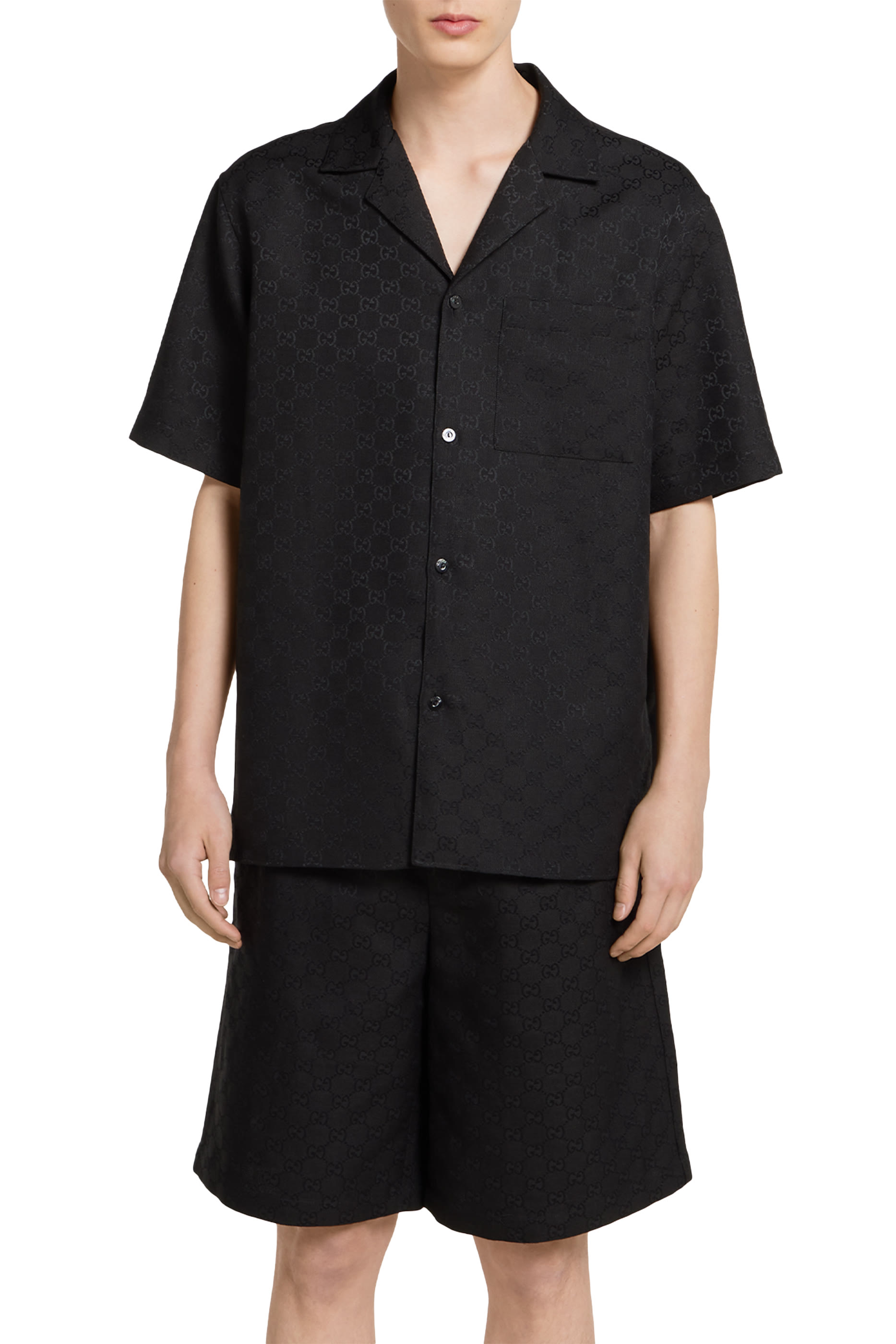 GG Canvas Linen Blend Bowling Shirt