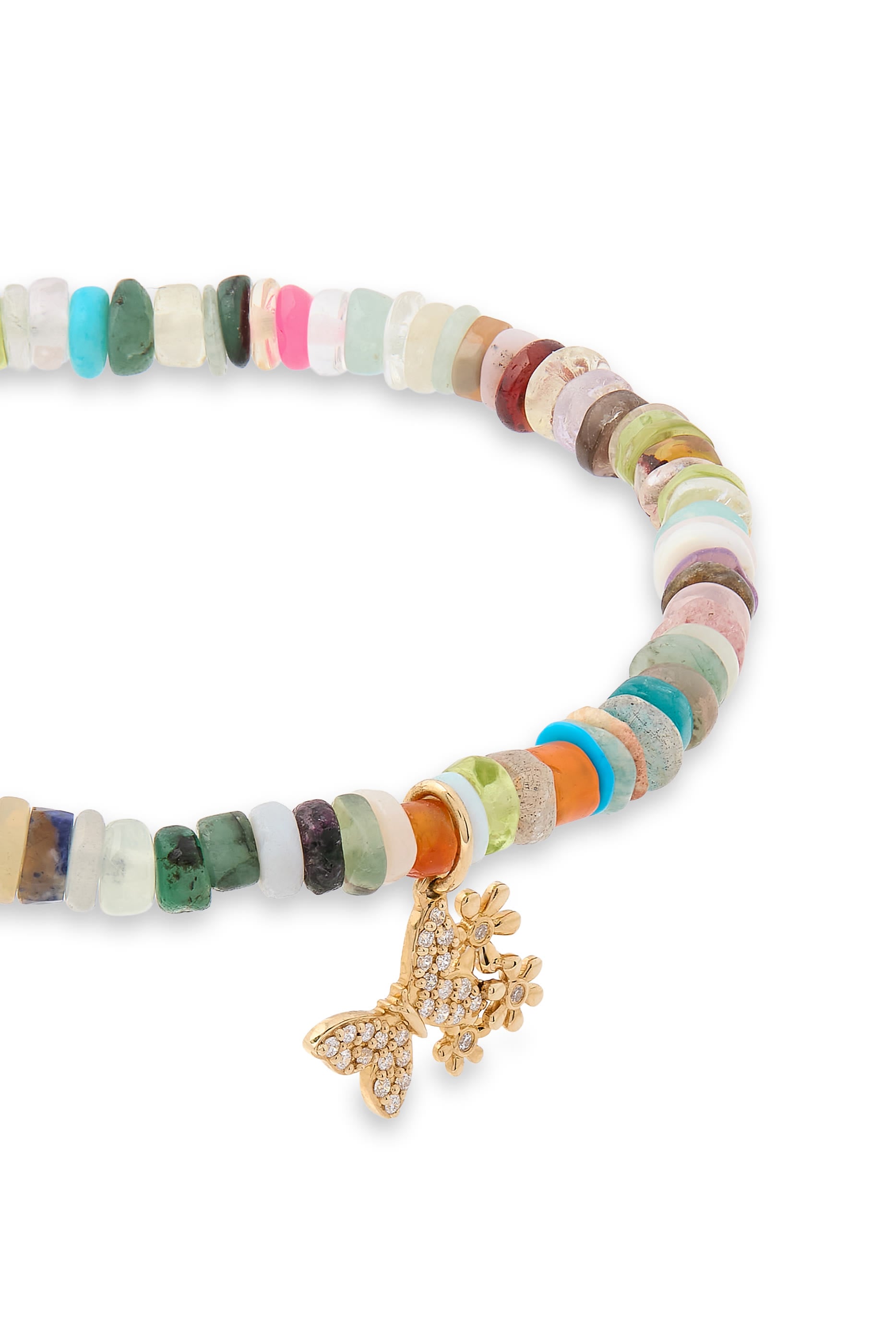 Butterfly Daisy Cluster Charm Rainbow Heishi Bracelet, 14K Yellow Gold, Diamonds & Heishi Beads