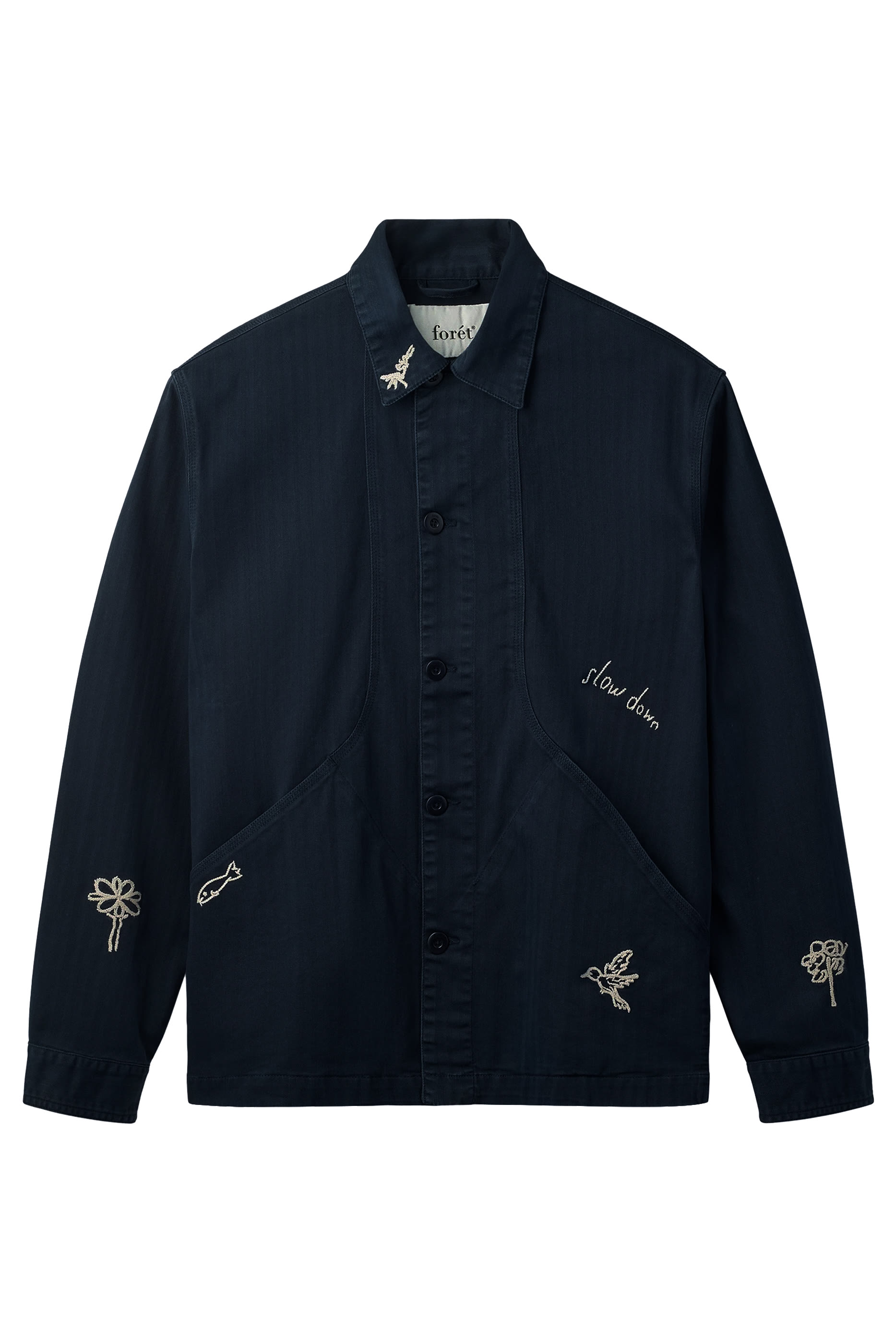 Berry Herringbone Embroidery Overshirt 