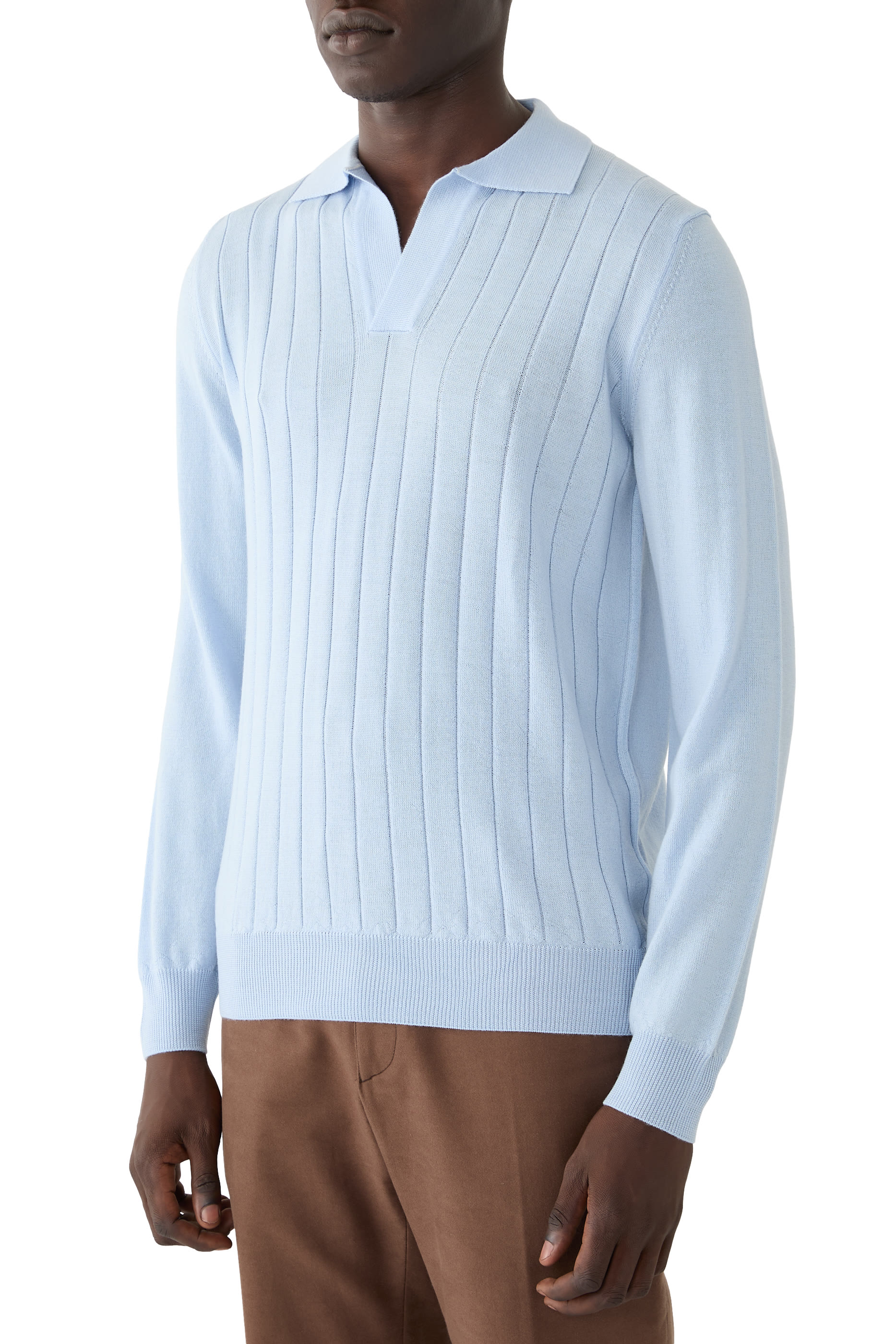 Ribbed Long Sleeves Polo Shirt