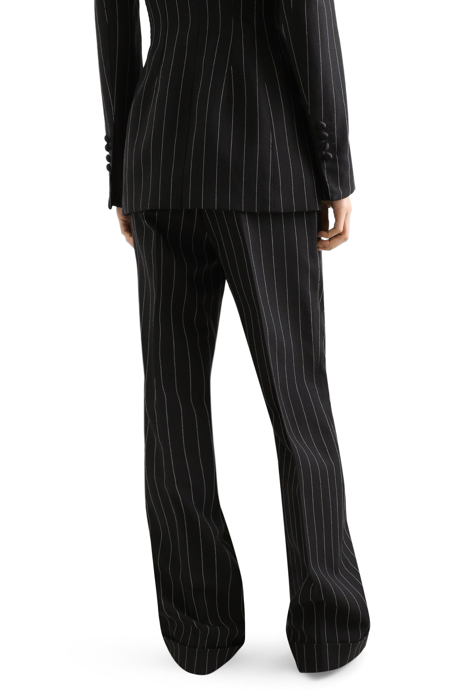 Straight-Leg Pinstripe Wool Pants with Turn-Ups 