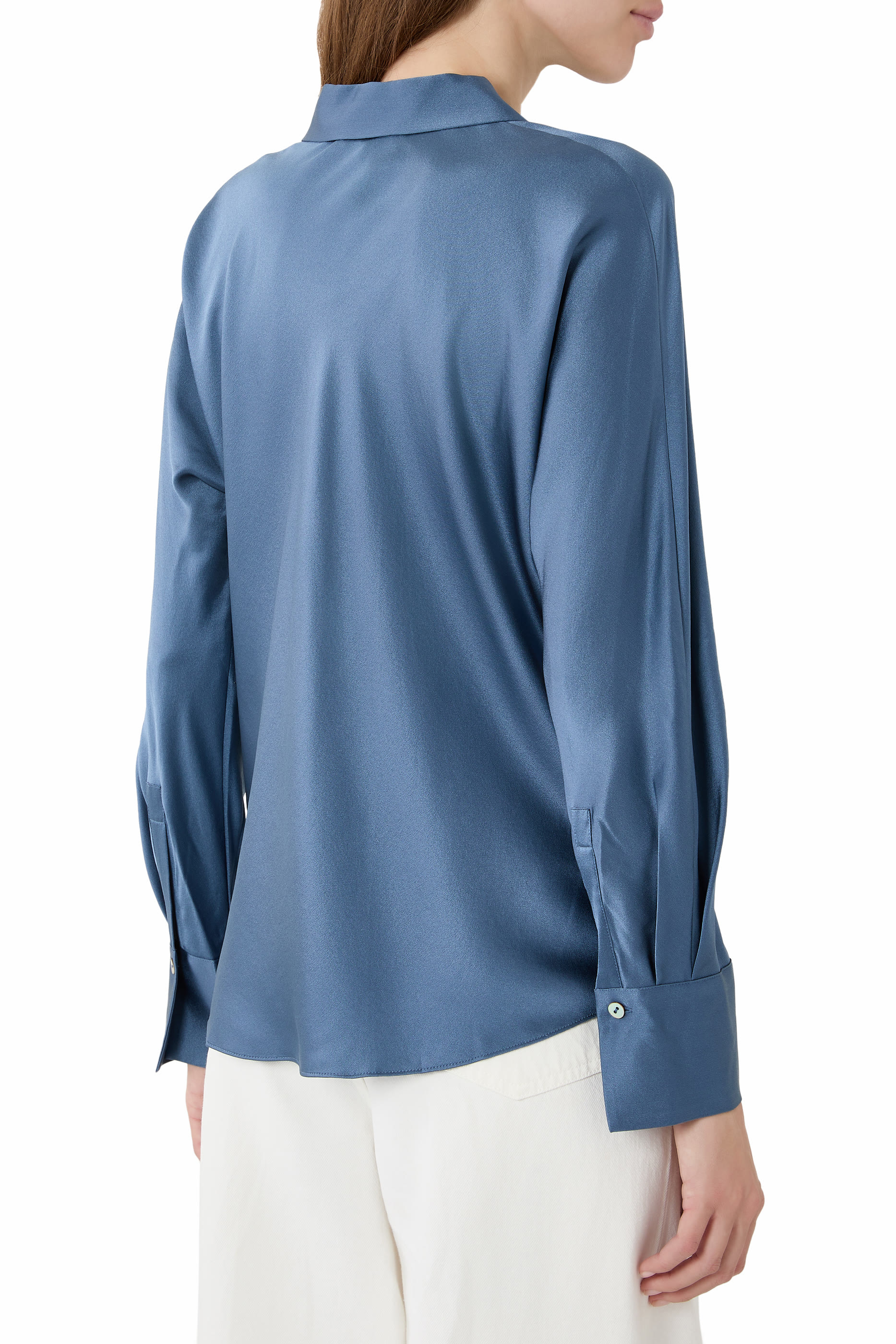 Silk Bias Long-Sleeve Blouse 