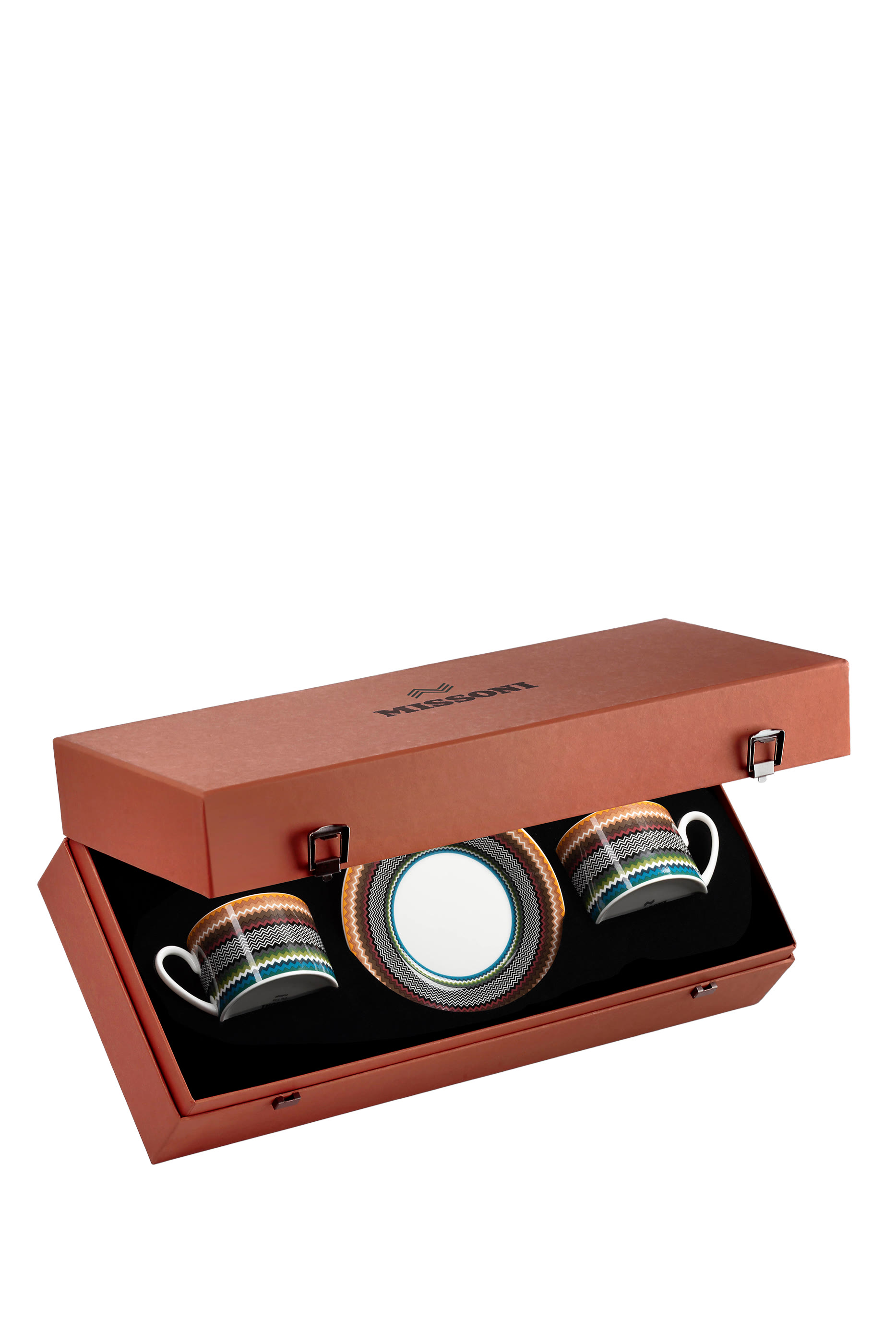 Zig Zag Foliage Luxury Box Tea Cup & Saucer - Set of 2