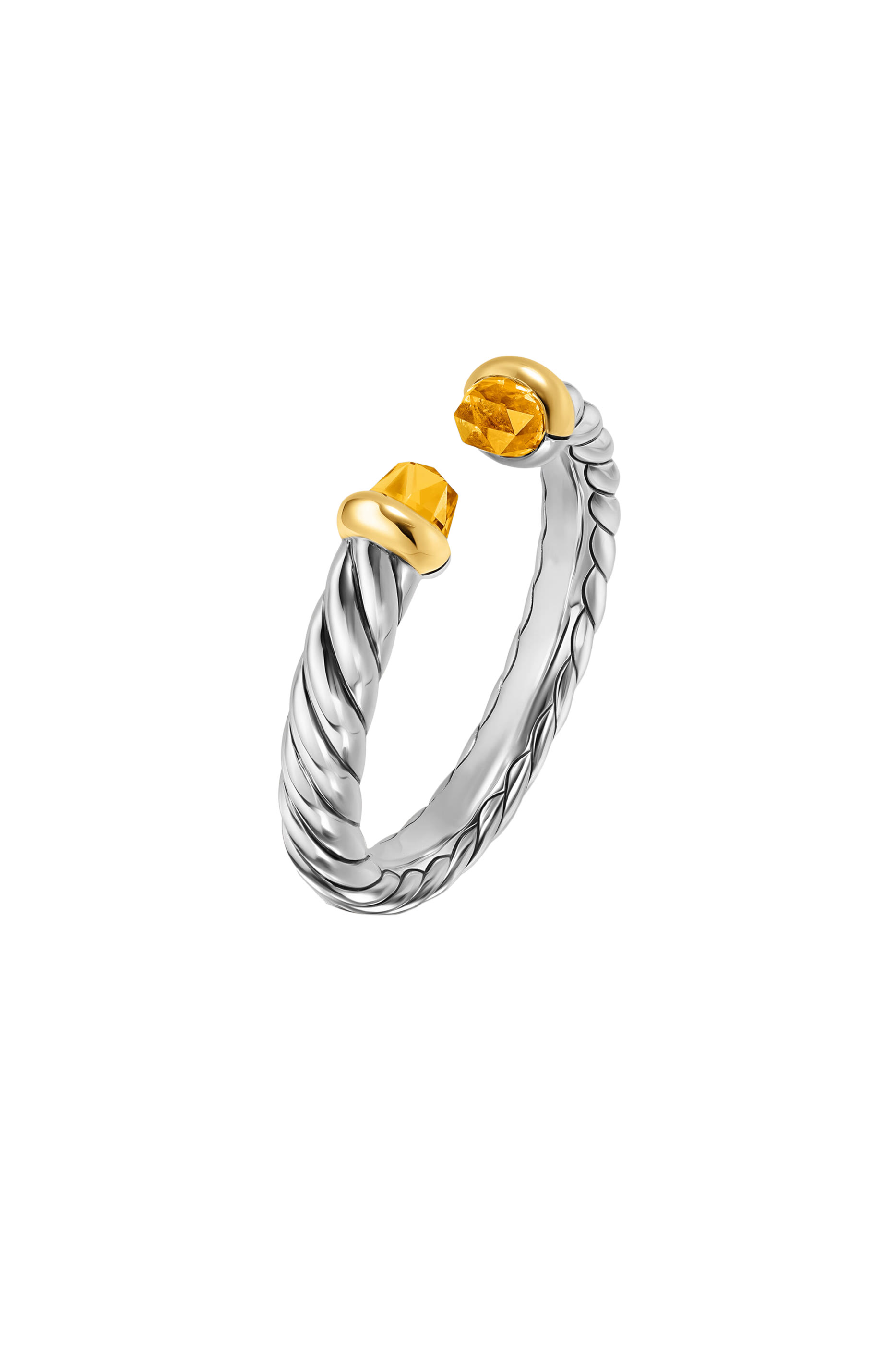 Petite Cable Open Ring, Sterling Silver with 14K Yellow Gold &  Citrine
