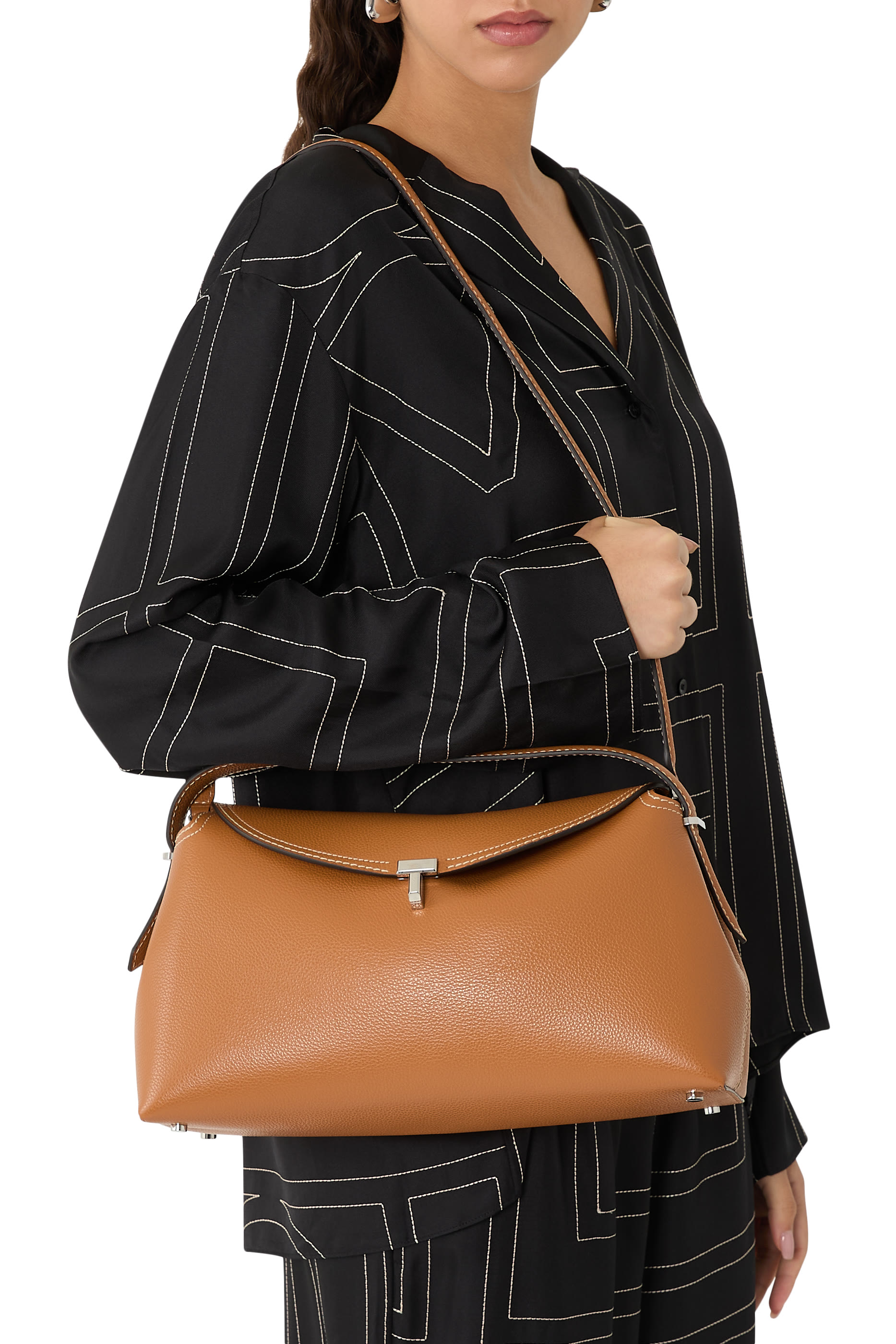  T-Lock Grained-Leather Top Handle Bag