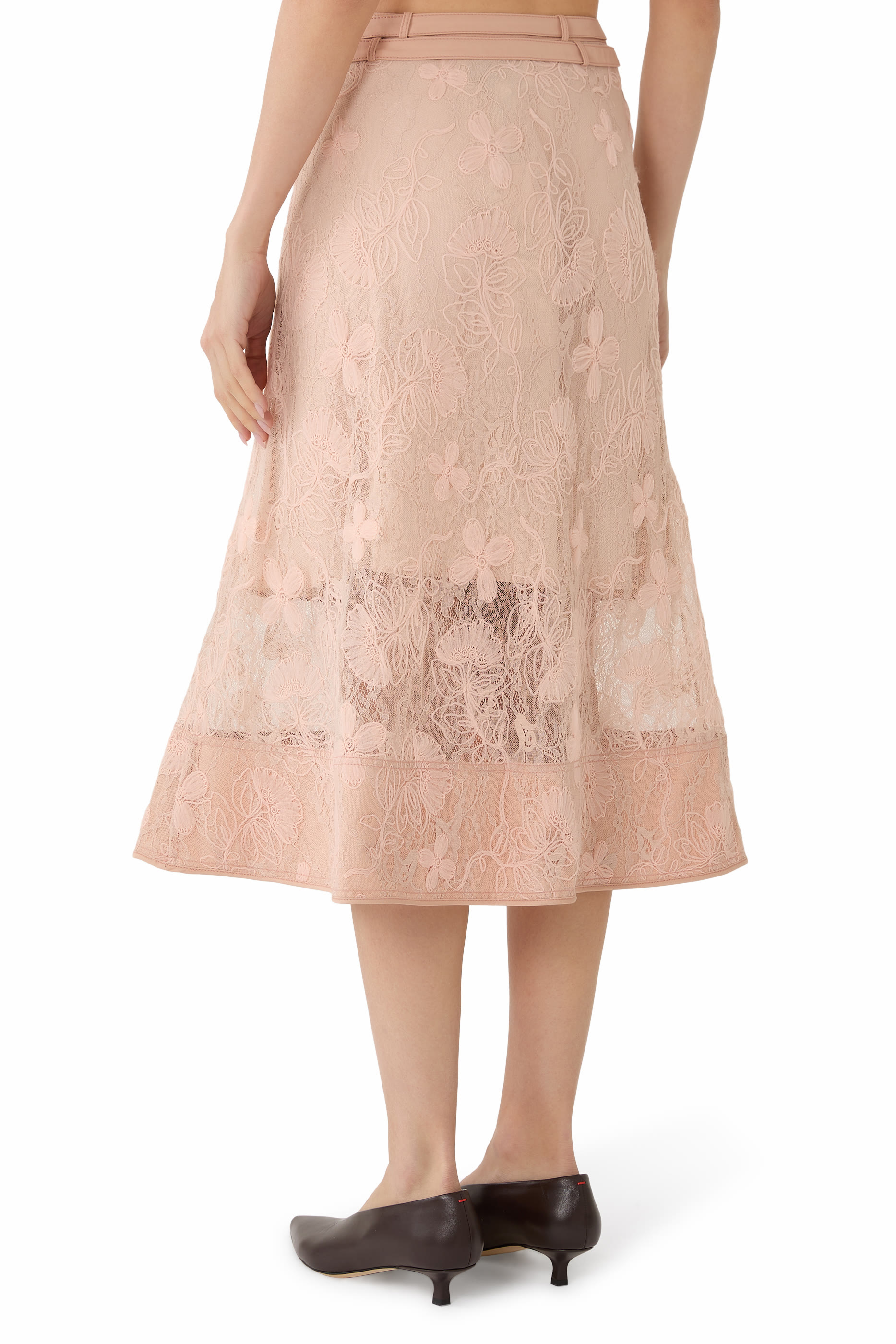  Floral Lace Midi Skirt