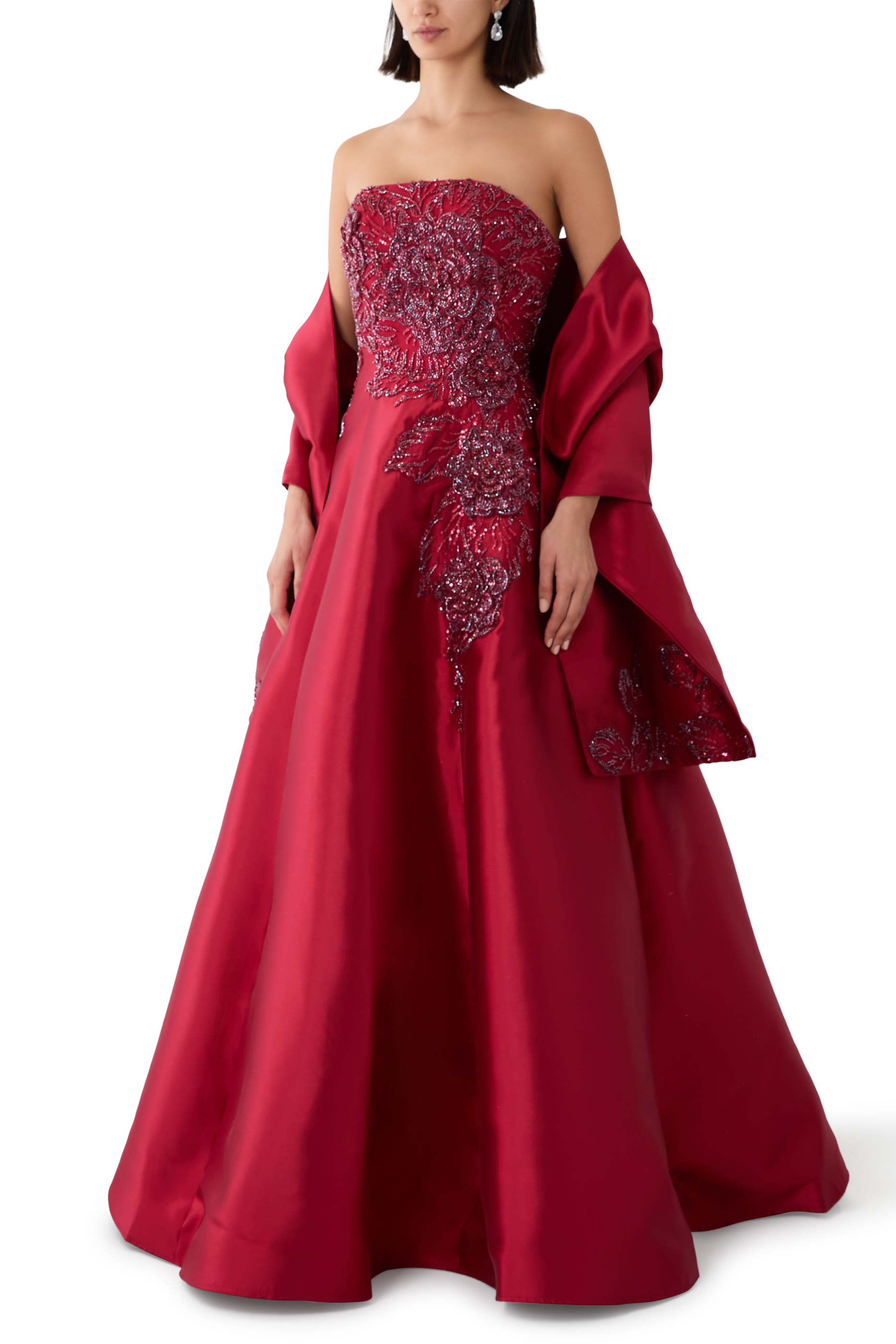 Strapless Floral Appliqué Ball Gown
