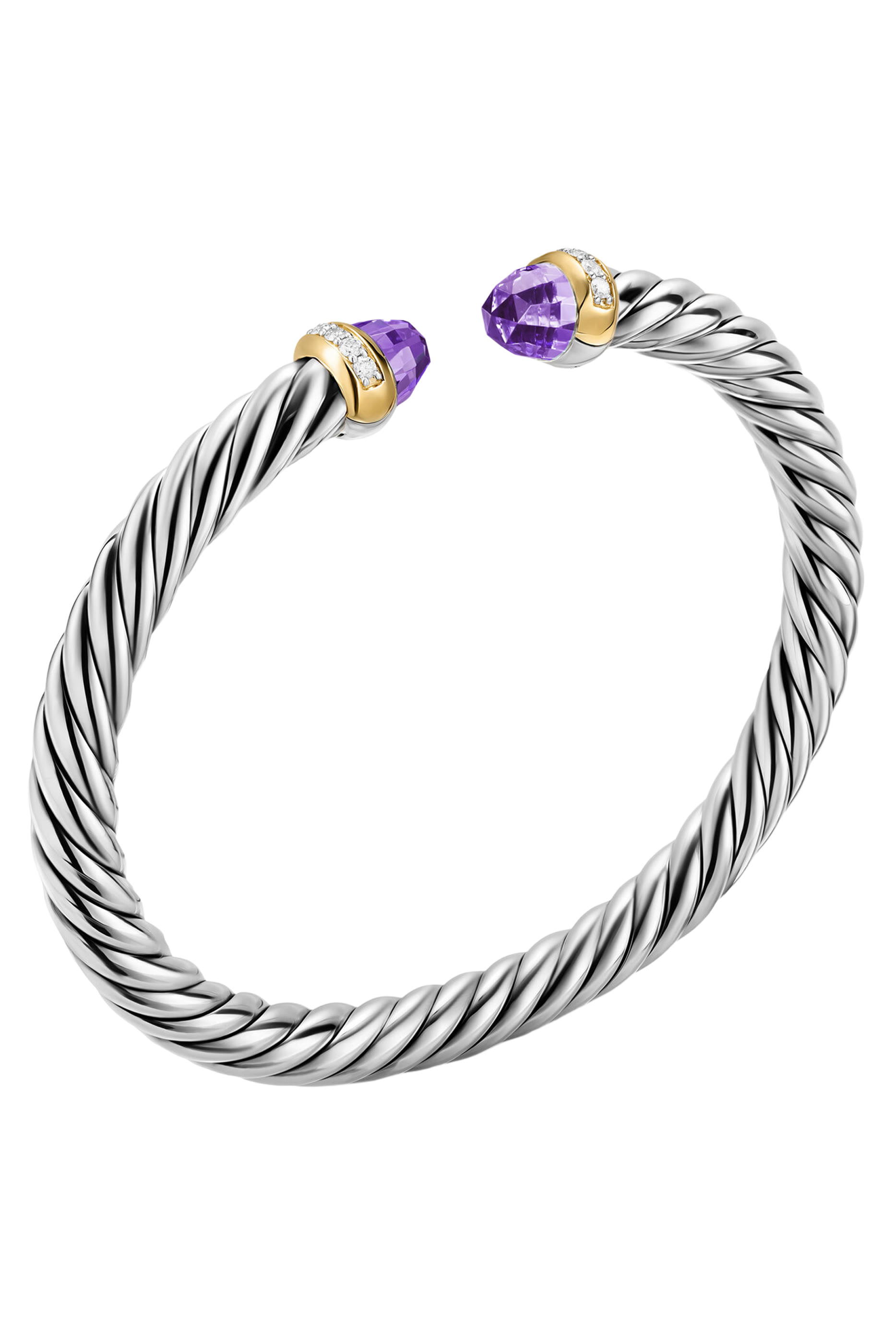 Cable Flex® Bracelet, Sterling Silver with 14K Yellow Gold, Amethyst & Diamonds
