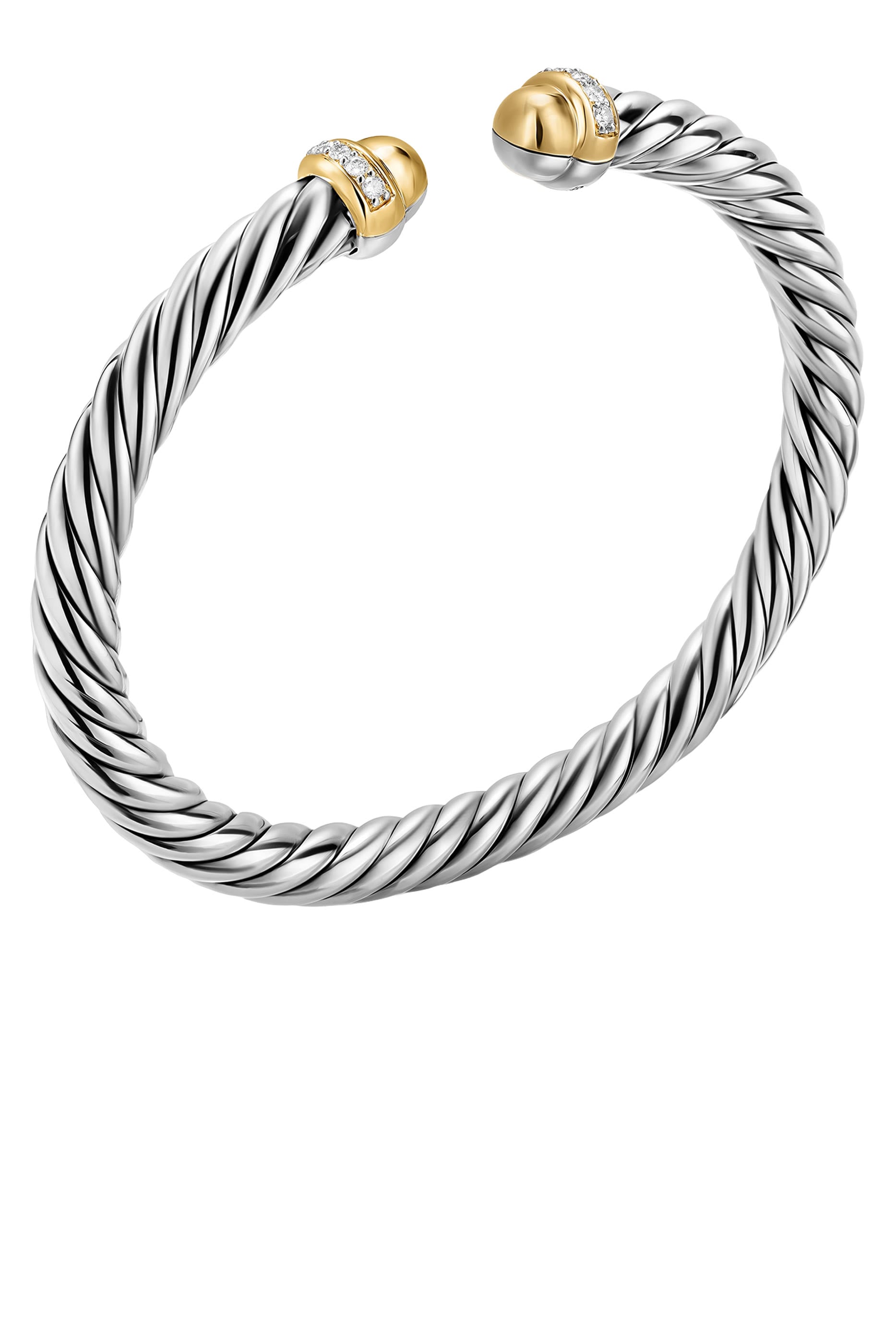  Cable Diamond Cable Flex Bangle,  Sterling Silver with 14K Yellow Gold & Pavé Set Diamonds