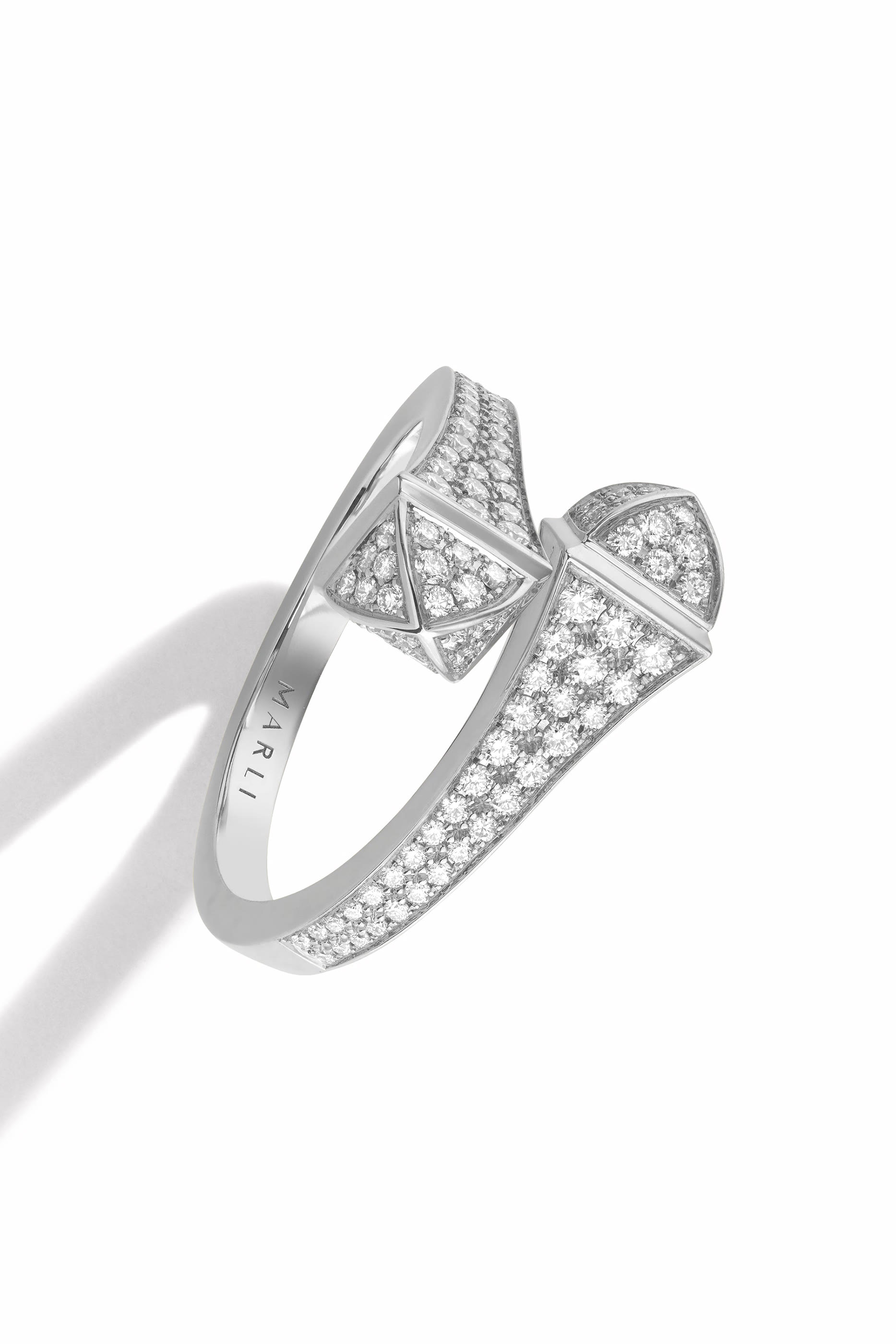 Cleo Slim Midi Ring, 18k White Gold with Full Diamonds