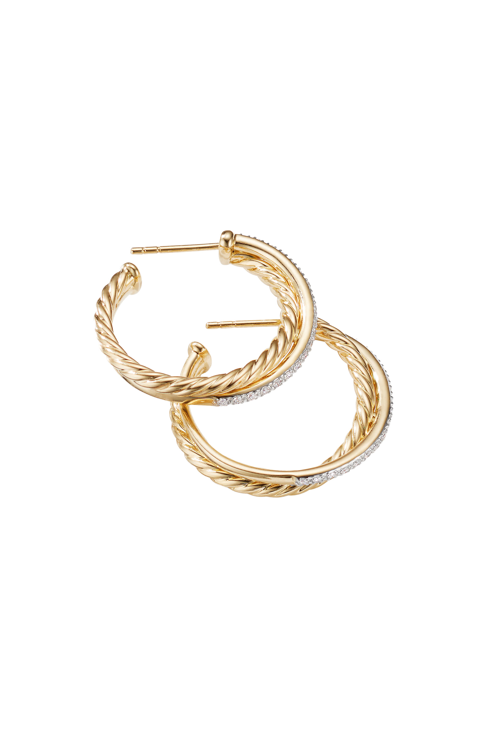 Crossover Hoop Earrings, 18K Yellow Gold & Diamonds