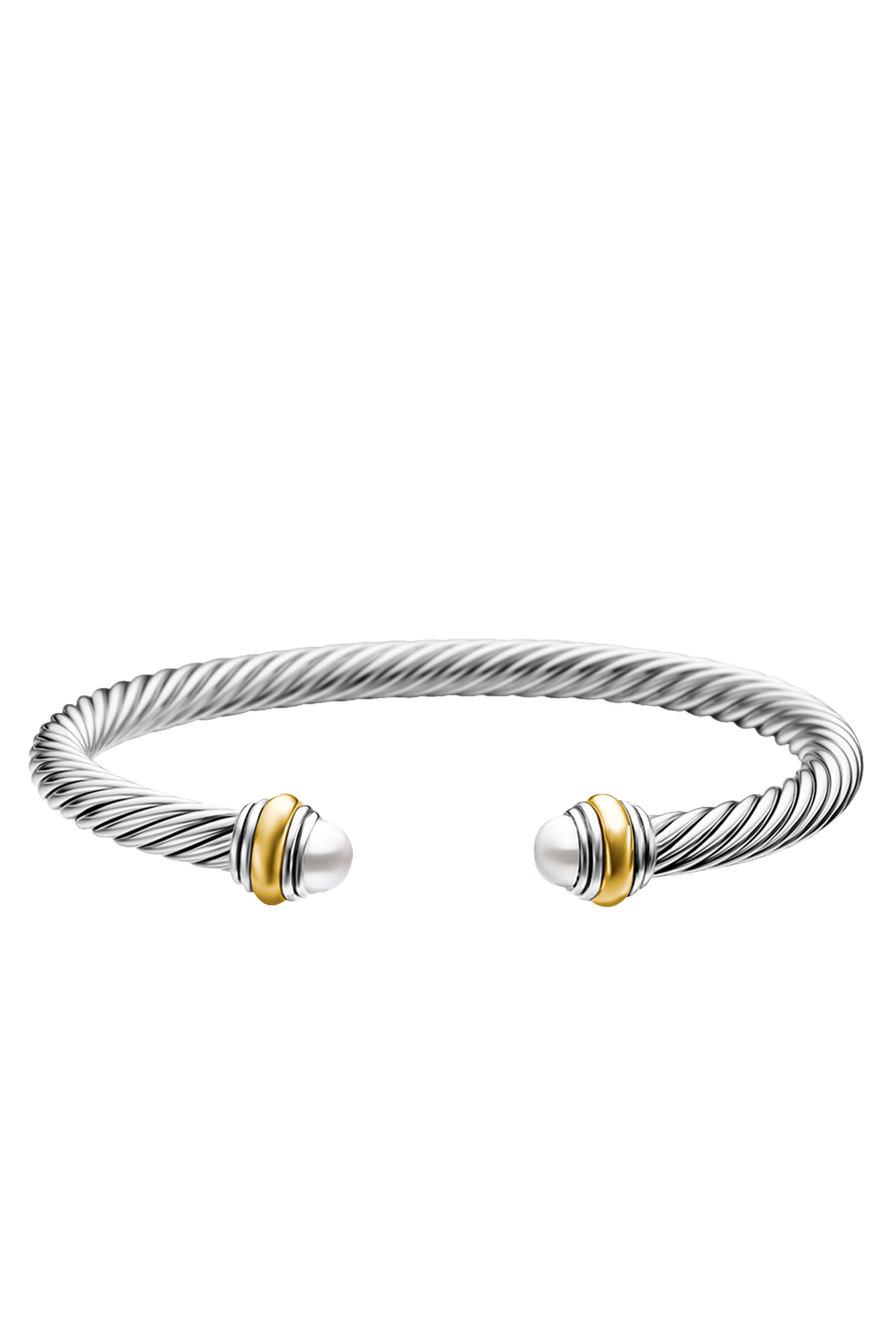  Classic Cable Bracelet, Sterling Silver with 14K Yellow Gold and Pearls