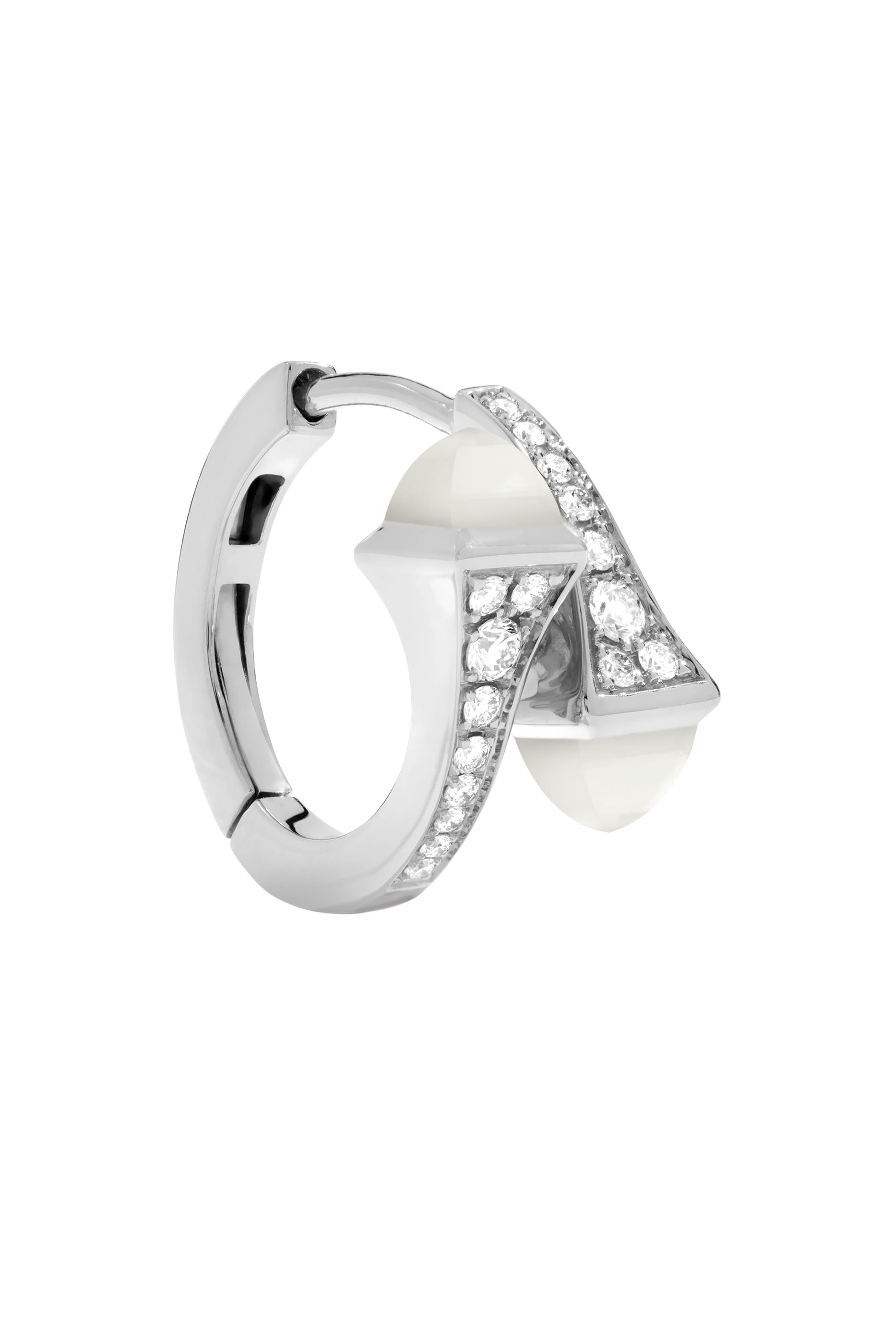 Cleo Huggie Earrings, 18k White Gold Moonstone & Diamonds