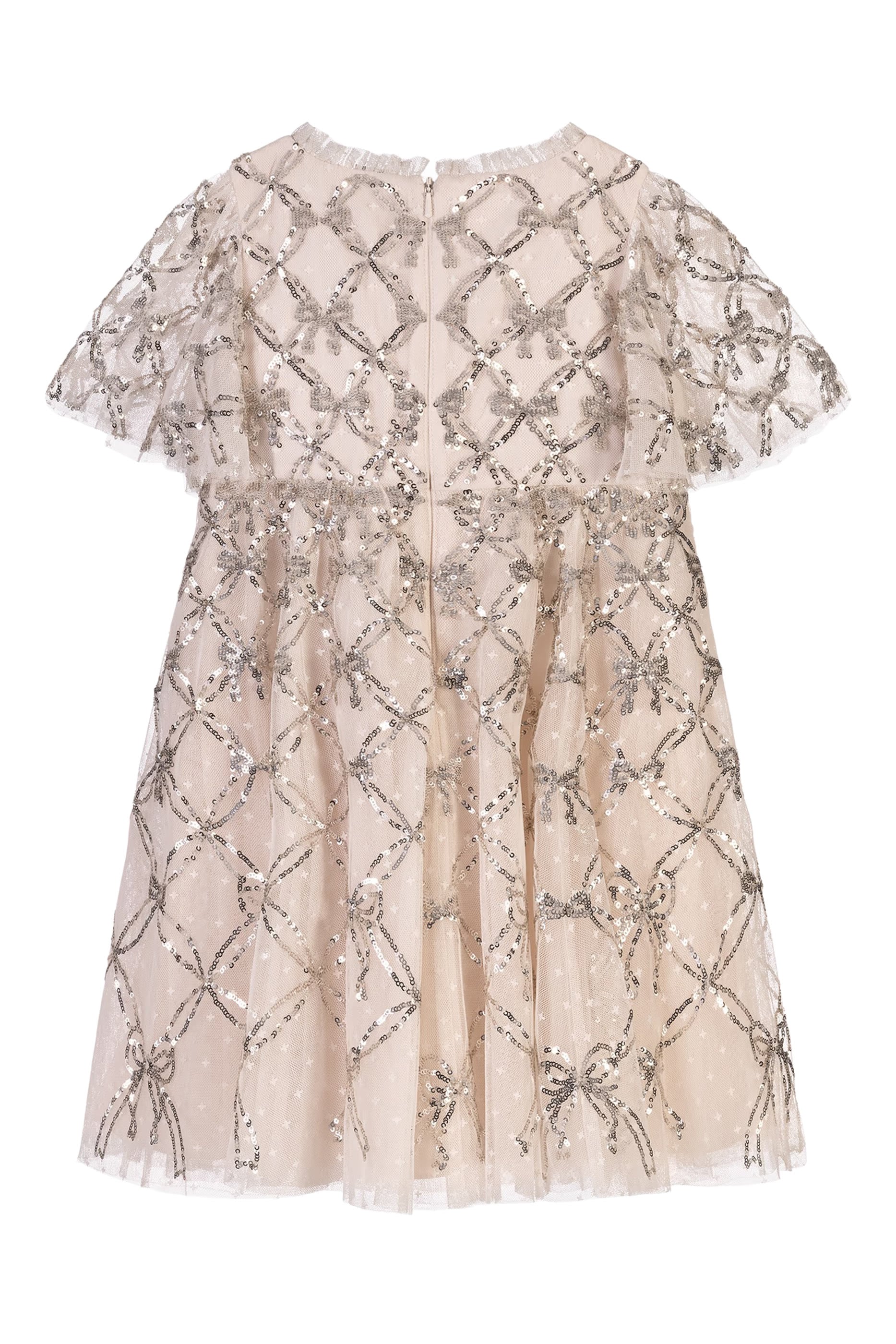 Kids Bow Lattice Short Sleeve Dress