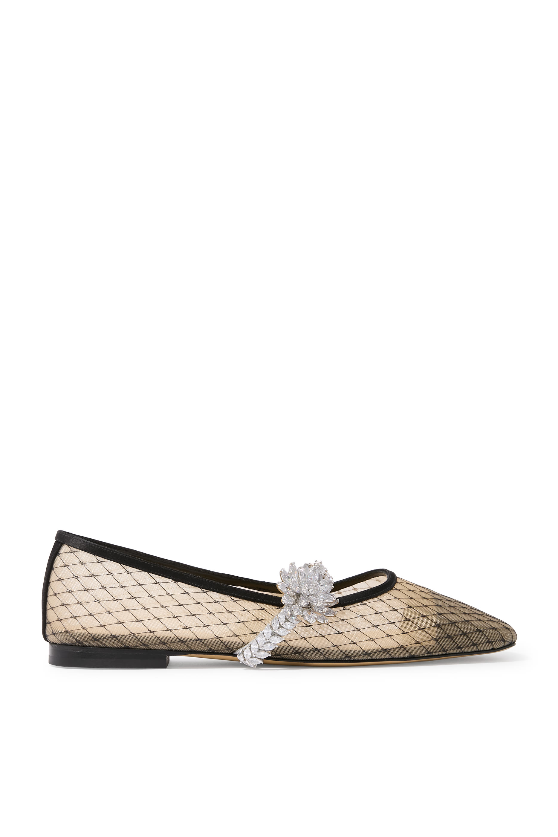 Lotus Flower Jewelled Fishnet Ballerinas