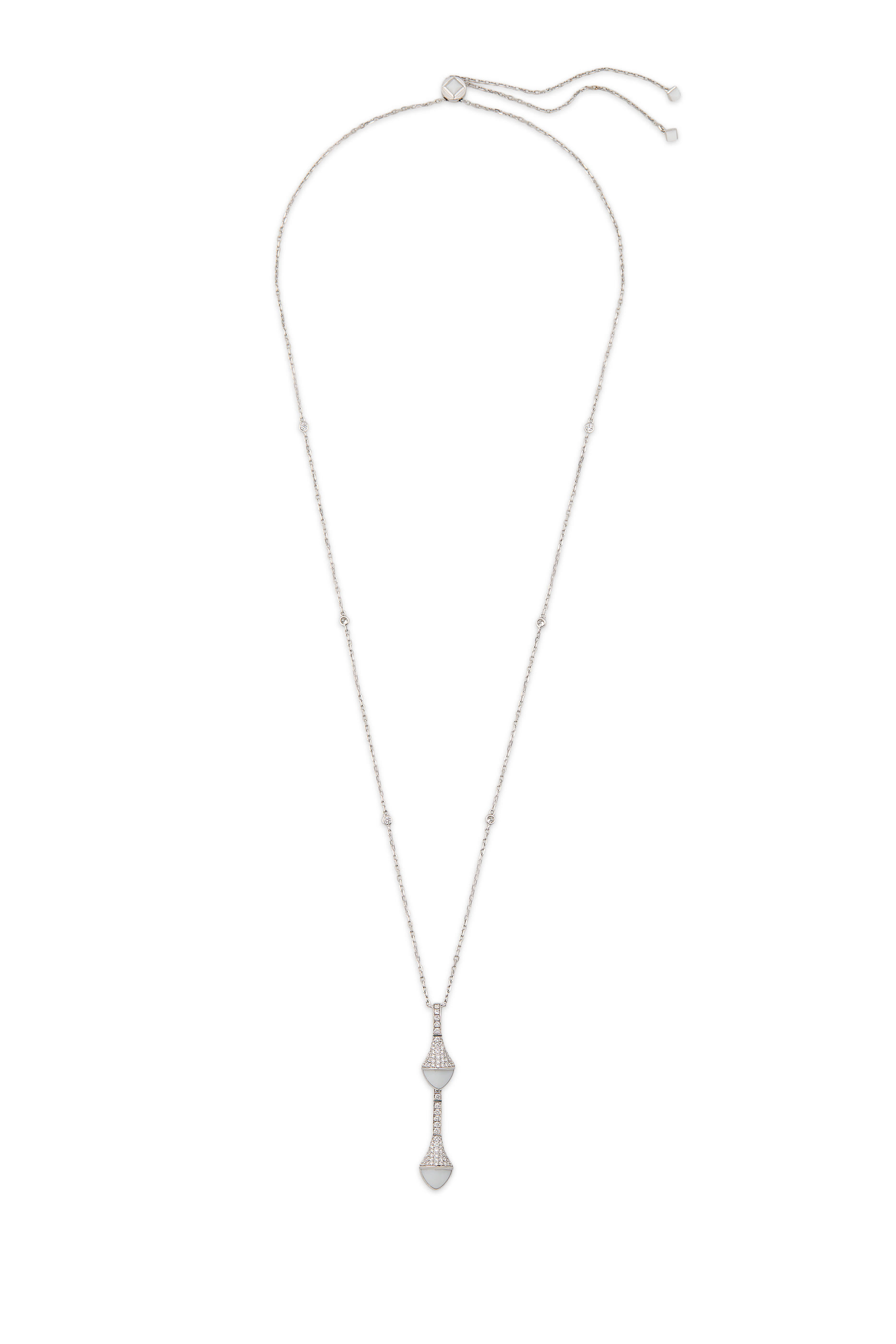 Cleo Long Chain Drop Pendant Necklace, 18k White Gold, Agate & Diamonds