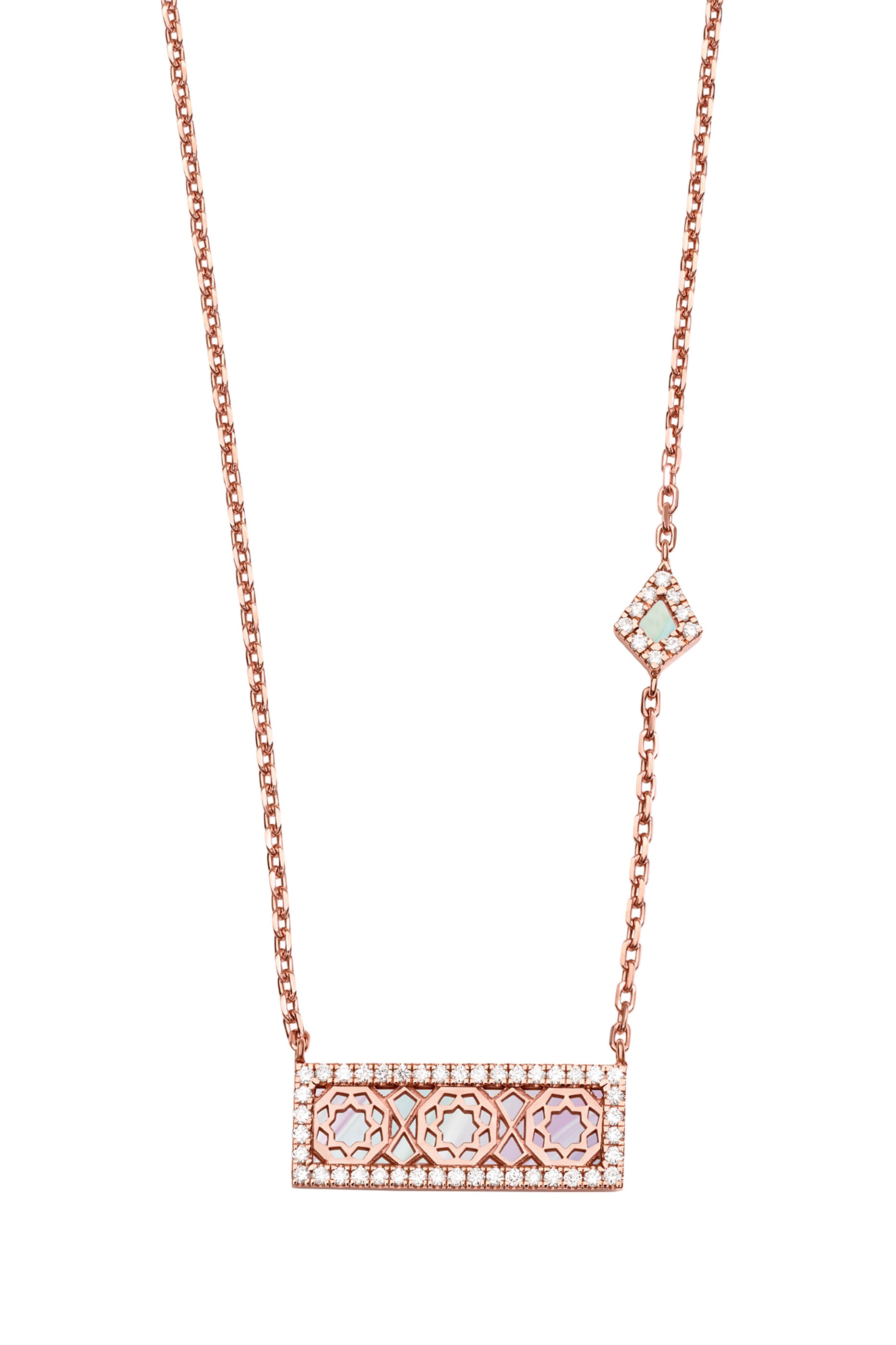 Oud Turath Necklace, 18K Rose Gold with Diamonds & Mother of Pearl