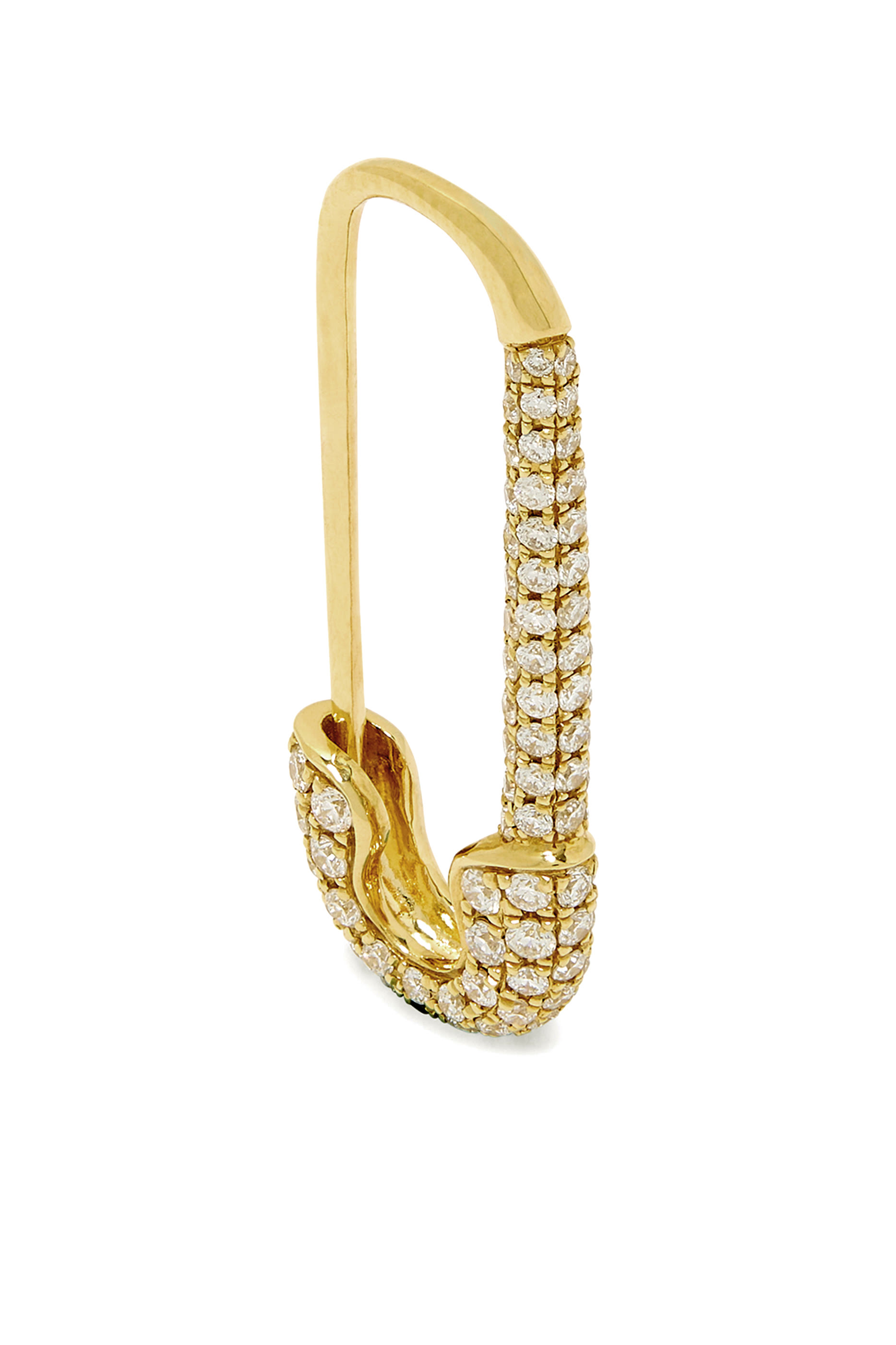 Diamond Safety Pin Single Earring Left, 18k Yellow Gold & Diamonds
