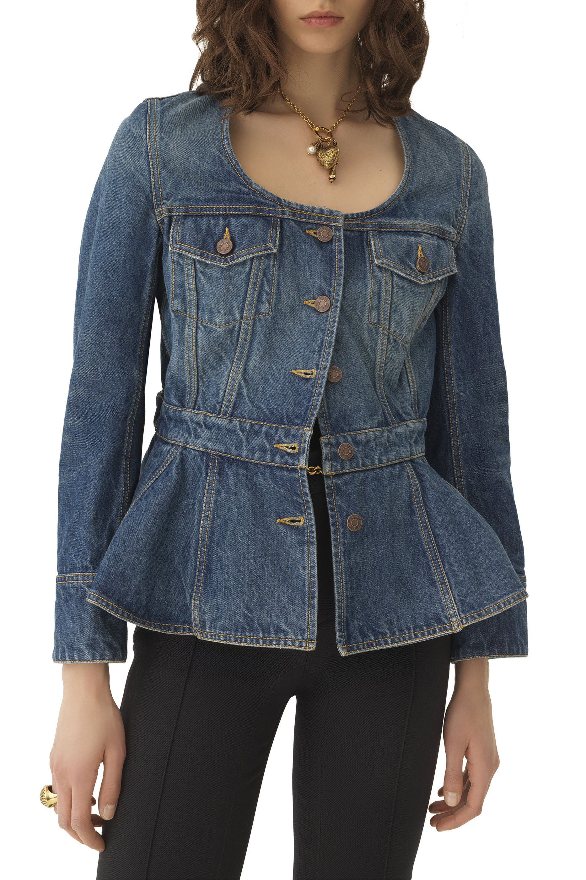  Peplum Riding Jacket in Denim